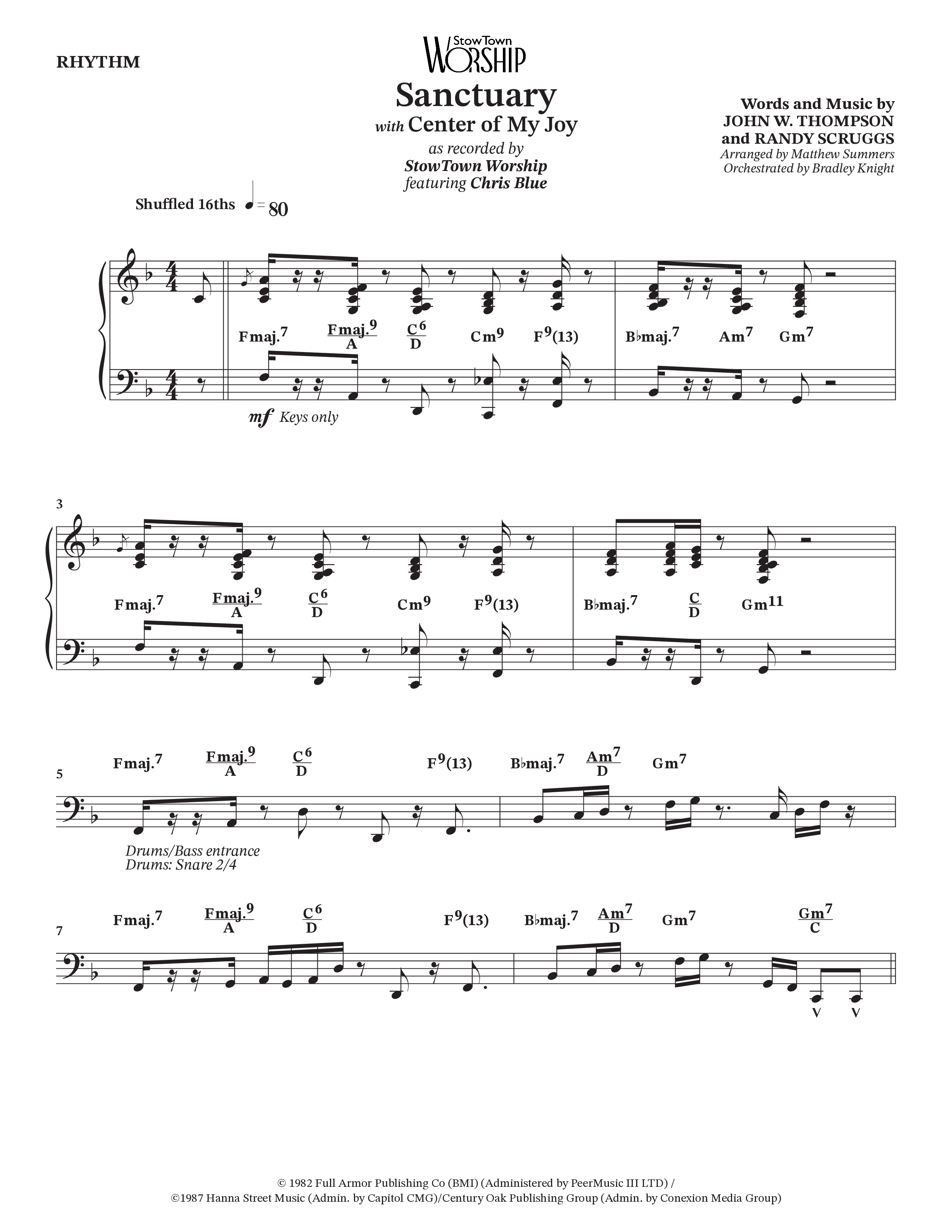 Sanctuary (with Center Of My Joy) (Choral Anthem SATB) Rhythm Chart (StowTown Worship / Chris Blue)