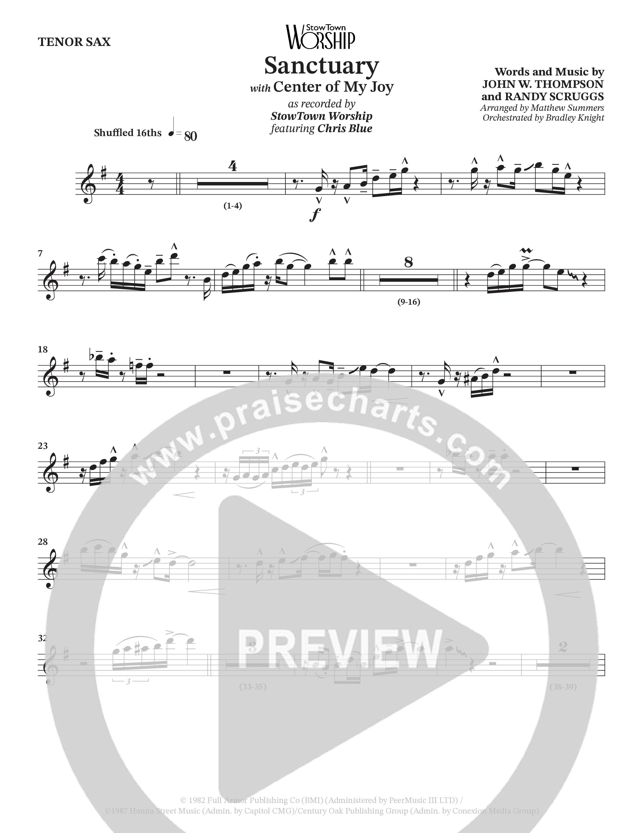 Sanctuary (with Center Of My Joy) (Choral Anthem SATB) Tenor Sax 1 (StowTown Worship / Chris Blue)