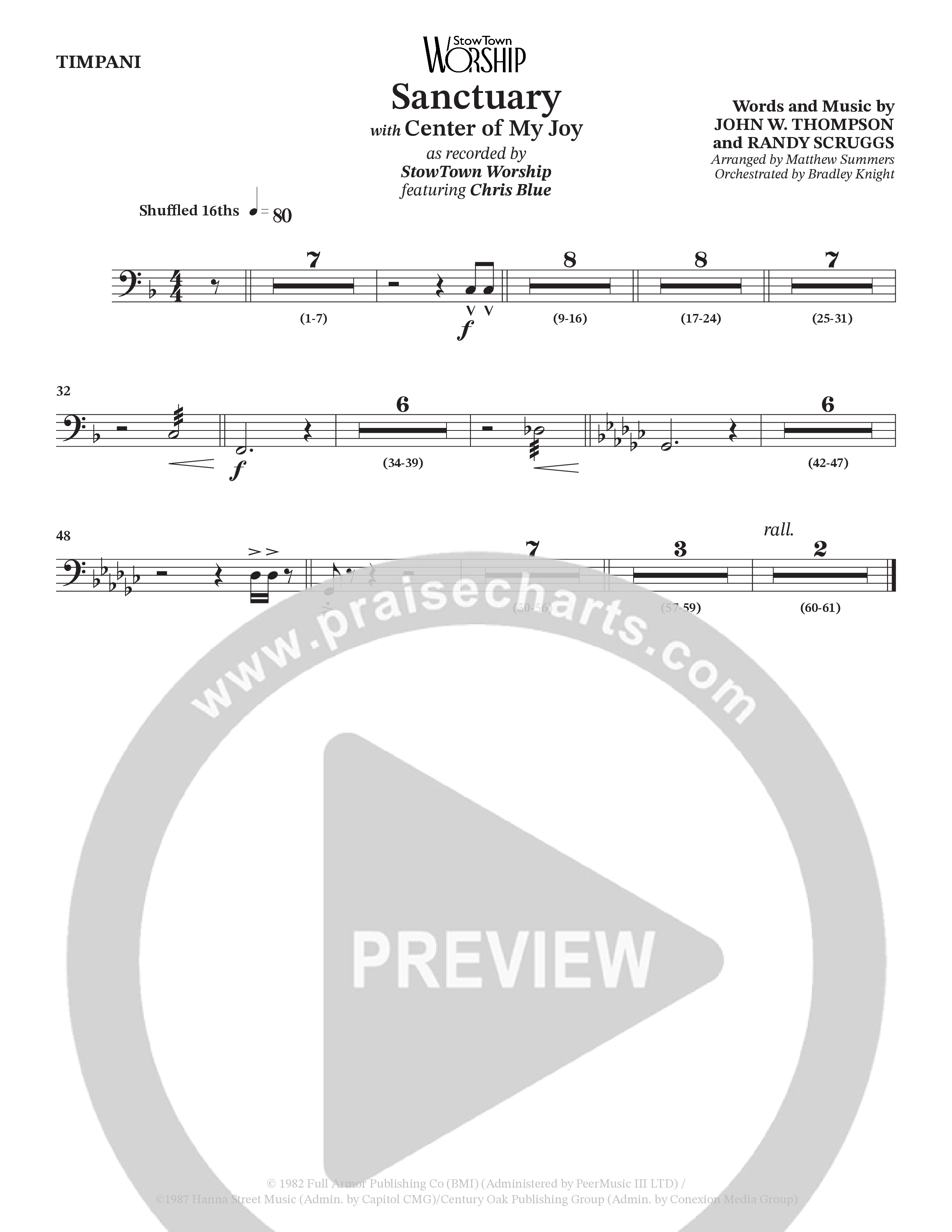 Sanctuary (with Center Of My Joy) (Choral Anthem SATB) Timpani (StowTown Worship / Chris Blue)