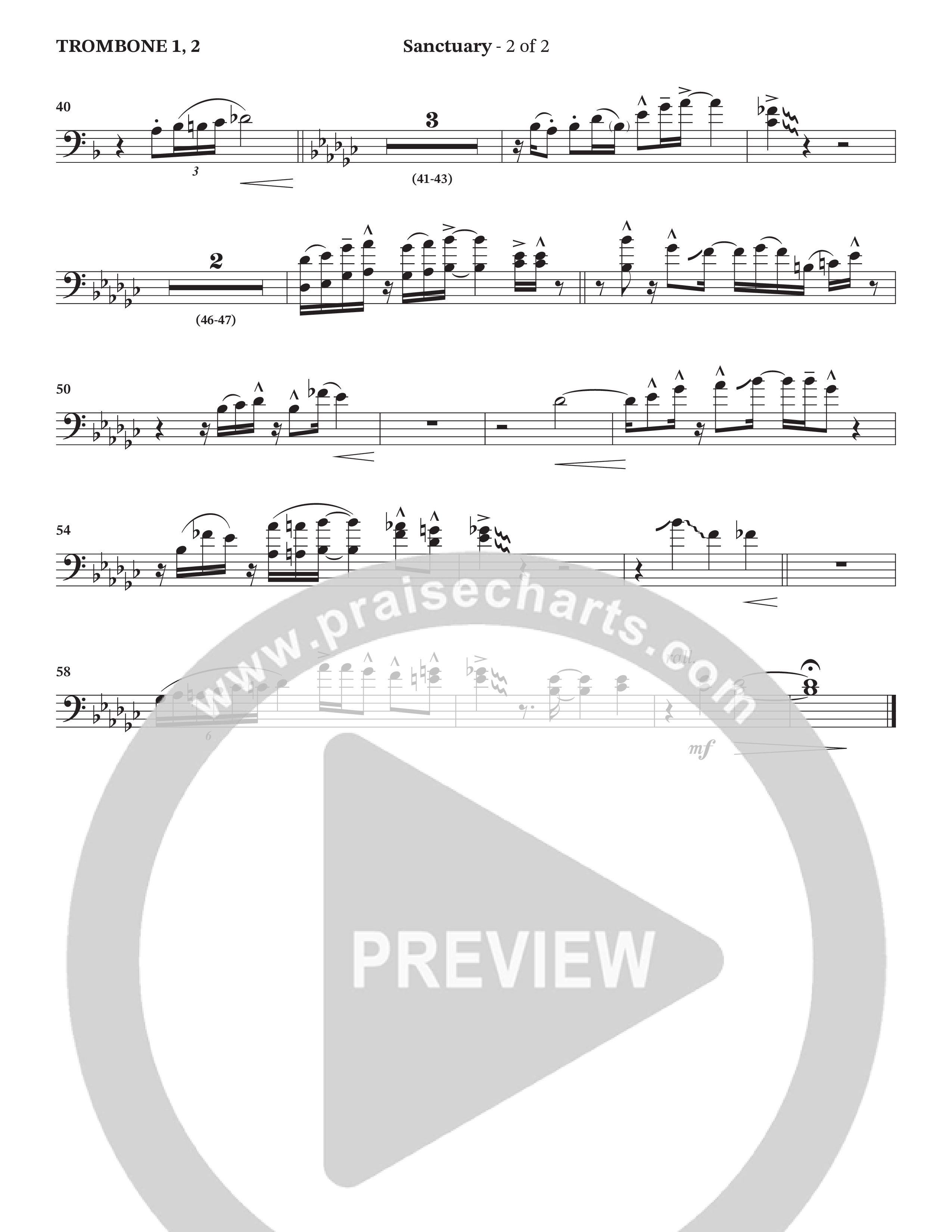 Sanctuary (with Center Of My Joy) (Choral Anthem SATB) Trombone 1/2 (StowTown Worship / Chris Blue)