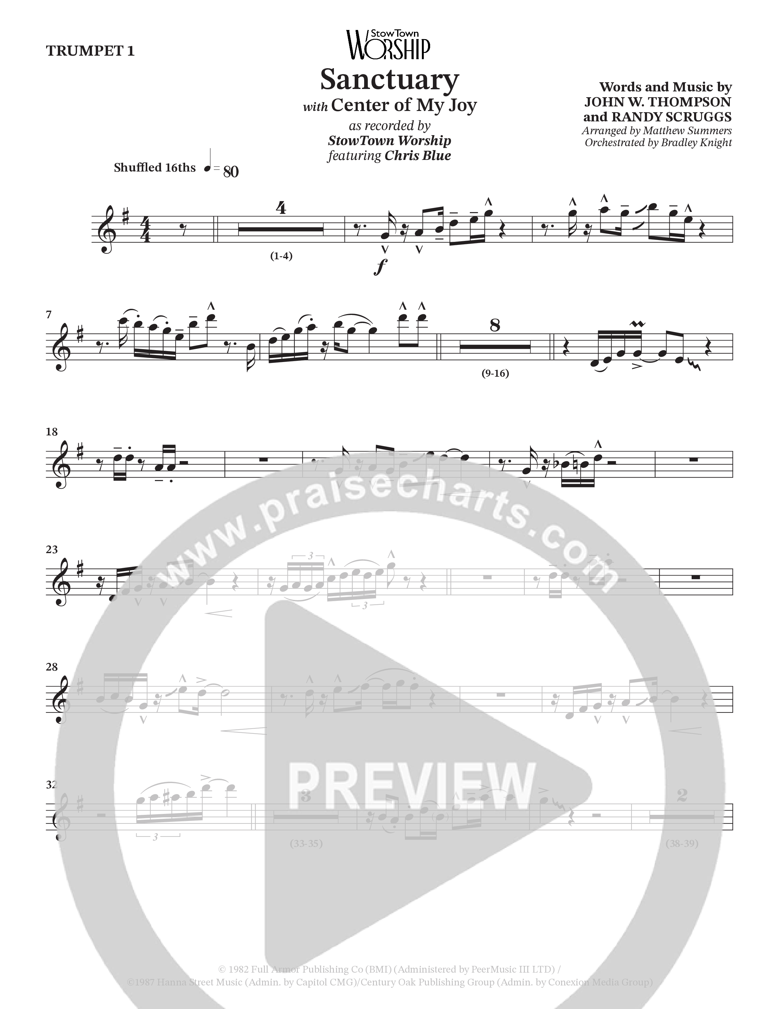 Sanctuary (with Center Of My Joy) (Choral Anthem SATB) Trumpet 1 (StowTown Worship / Chris Blue)