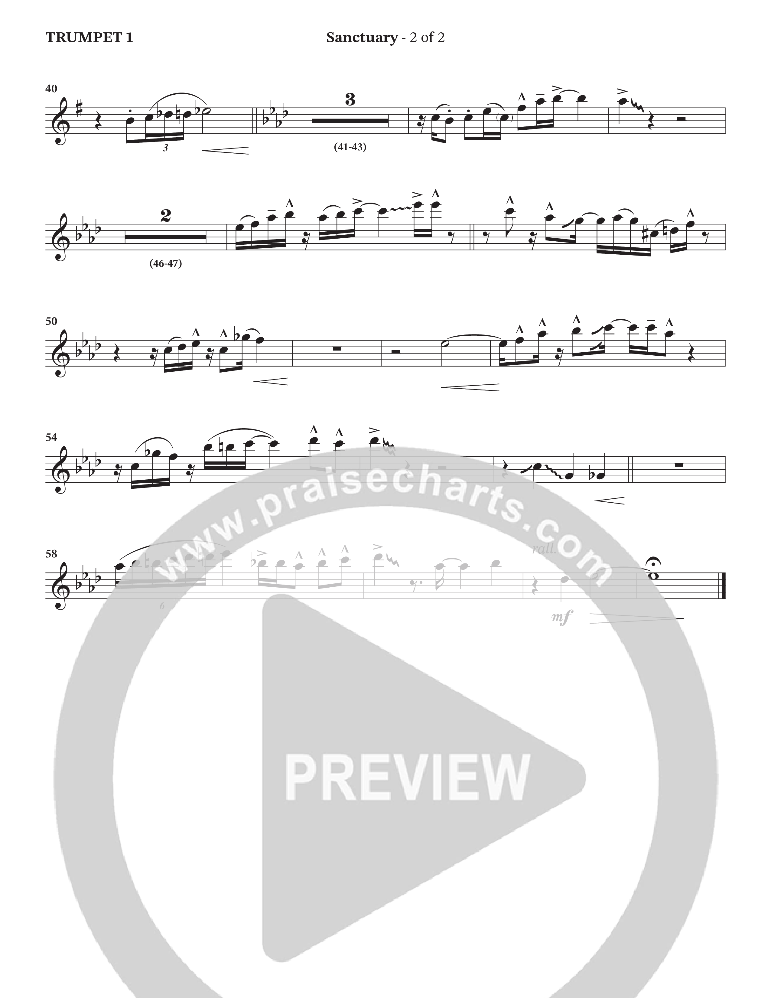 Sanctuary (with Center Of My Joy) (Choral Anthem SATB) Trumpet 1 (StowTown Worship / Chris Blue)