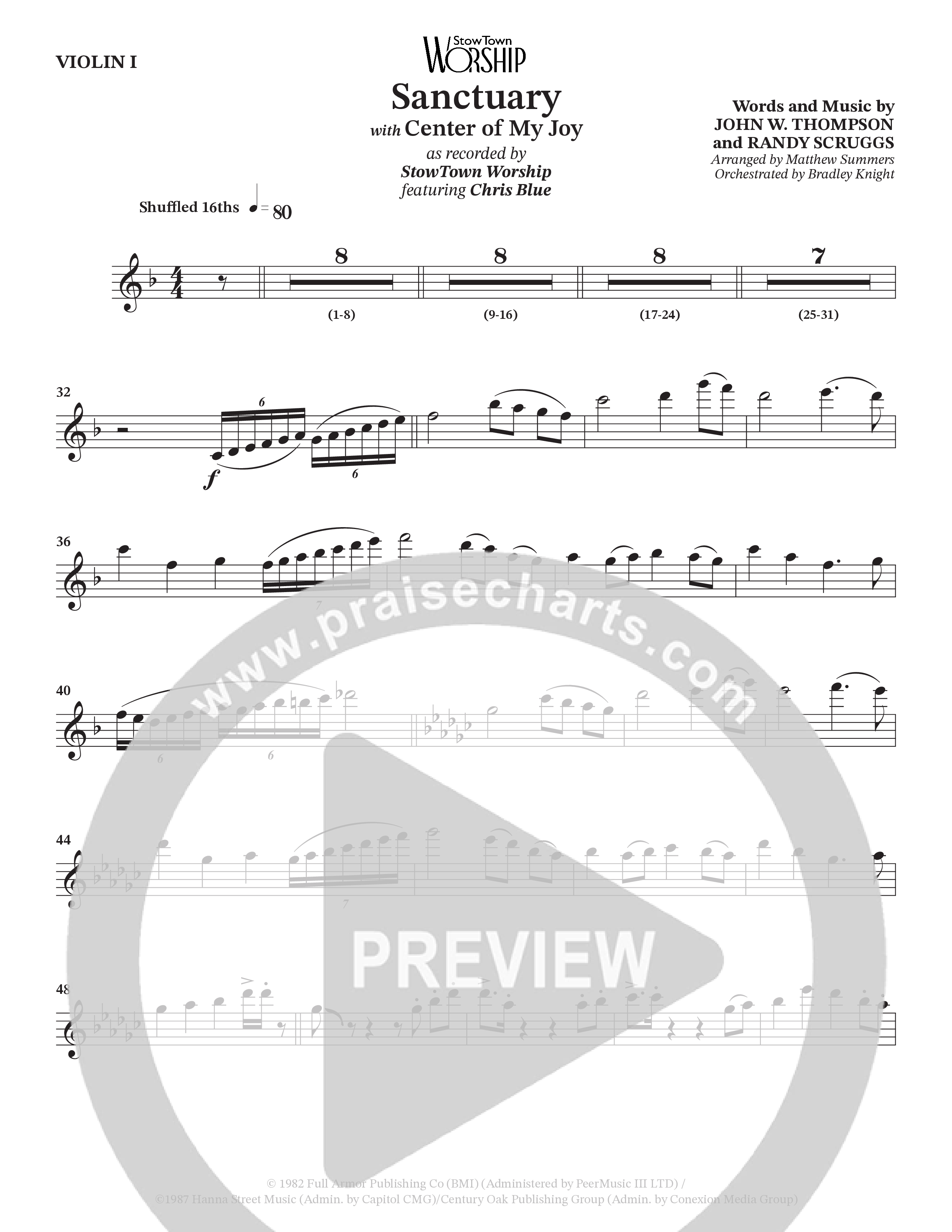 Sanctuary (with Center Of My Joy) (Choral Anthem SATB) Violin 1 (StowTown Worship / Chris Blue)