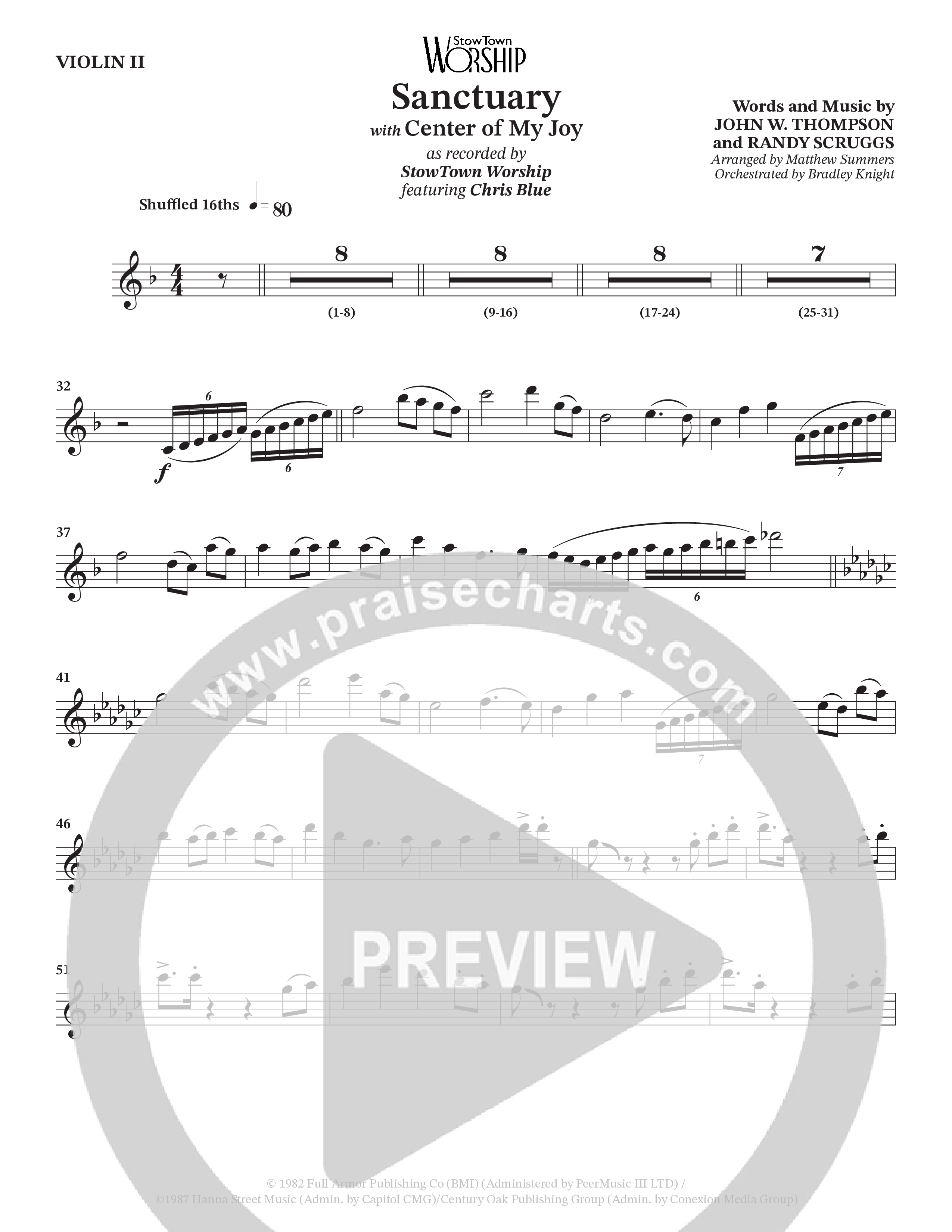 Sanctuary (with Center Of My Joy) (Choral Anthem SATB) Violin 2 (StowTown Worship / Chris Blue)