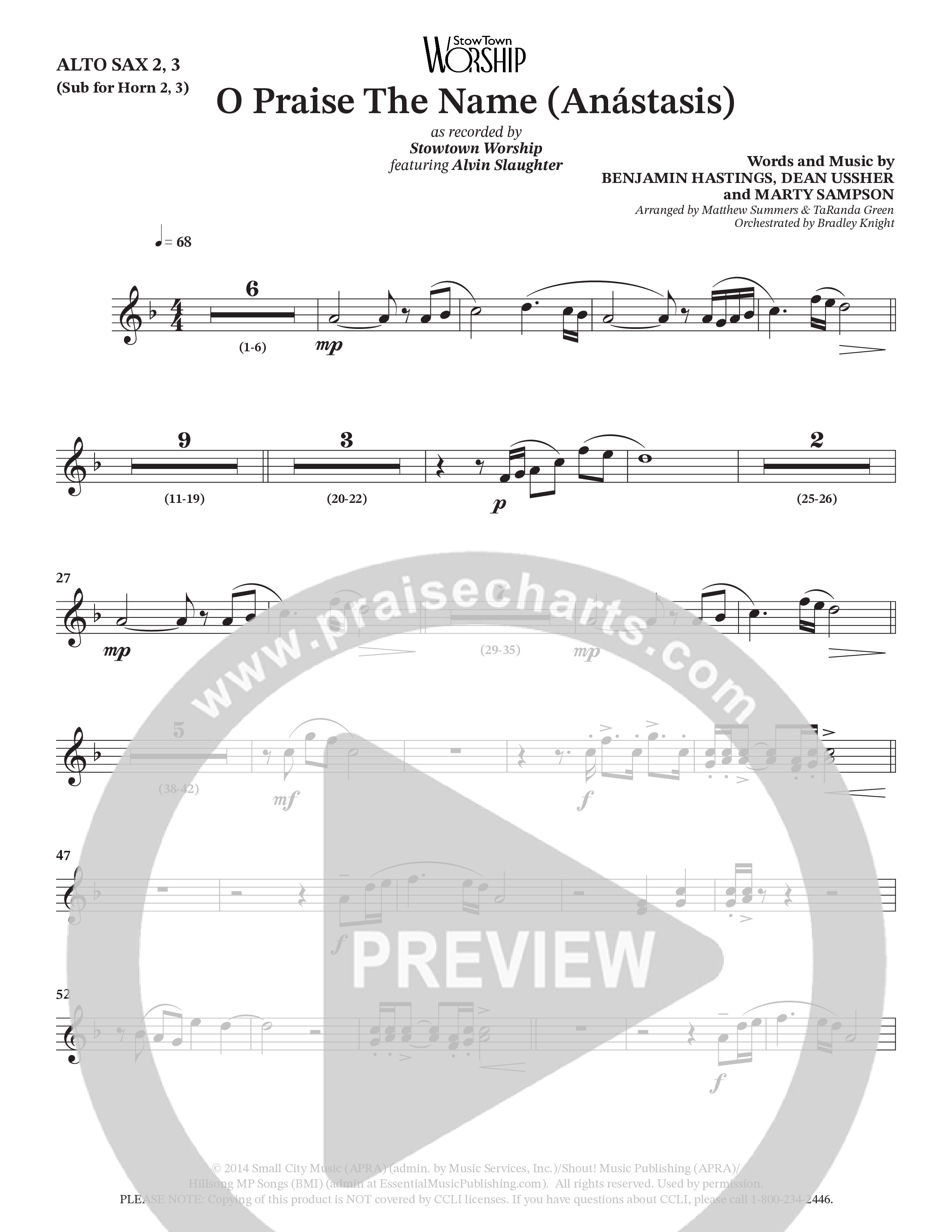 O Praise The Name (Anastasis) (Choral Anthem SATB) Alto Sax (StowTown Worship / Alvin Slaughter)