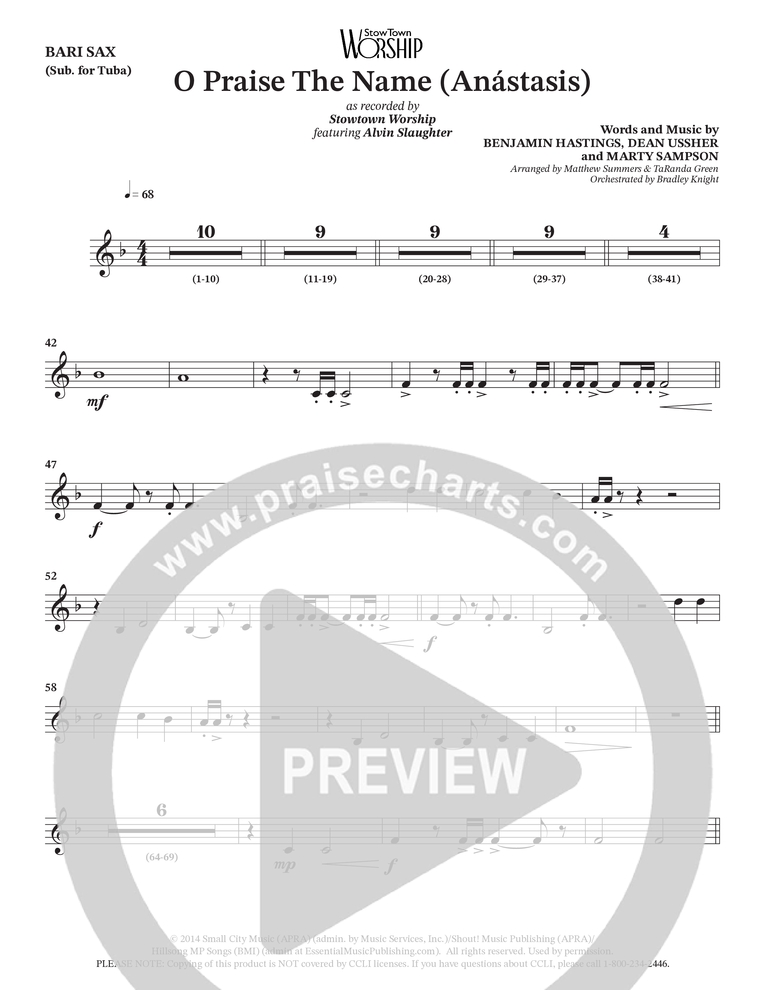 O Praise The Name (Anastasis) (Choral Anthem SATB) Bari Sax (StowTown Worship / Alvin Slaughter)