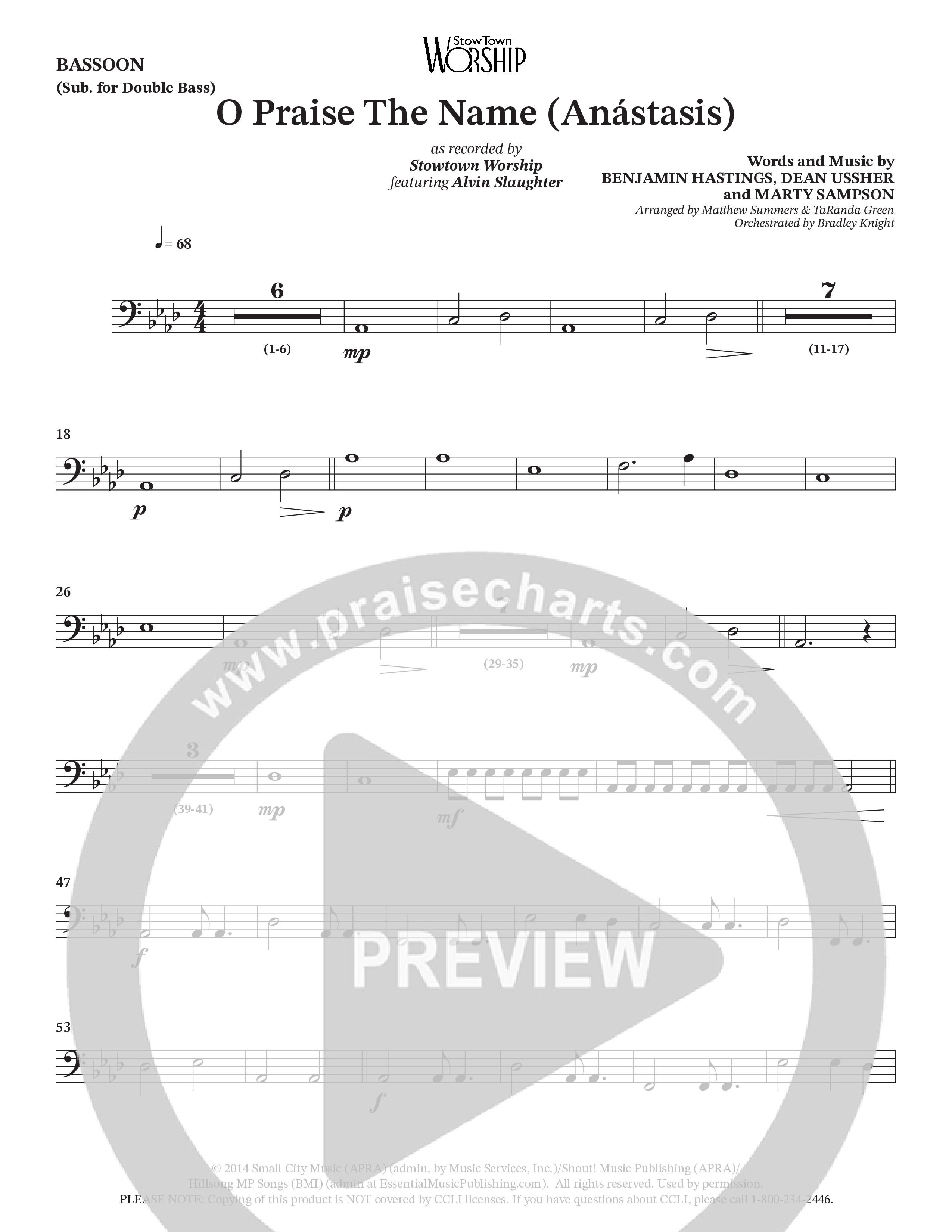 O Praise The Name (Anastasis) (Choral Anthem SATB) Bassoon (StowTown Worship / Alvin Slaughter)