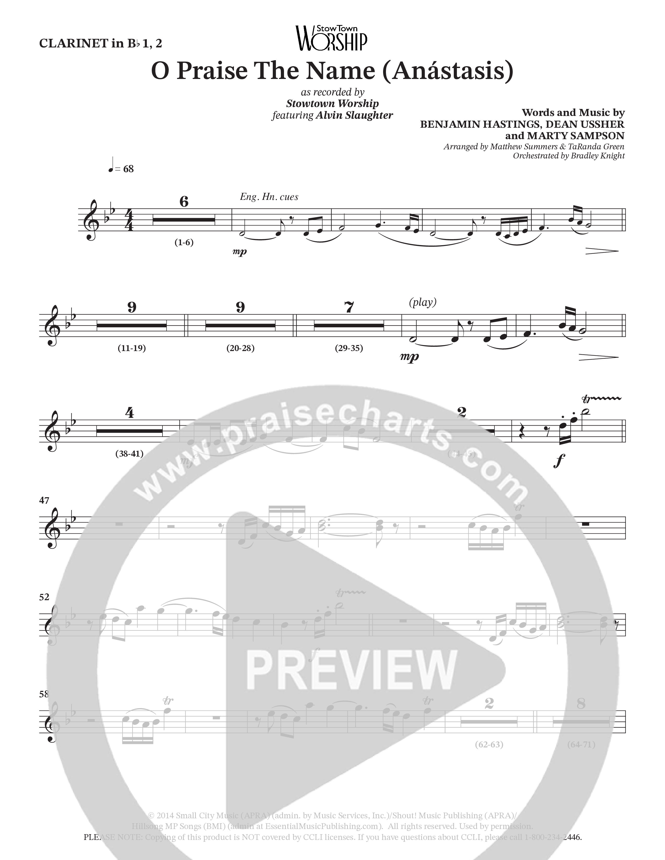 O Praise The Name (Anastasis) (Choral Anthem SATB) Clarinet 1/2 (StowTown Worship / Alvin Slaughter)