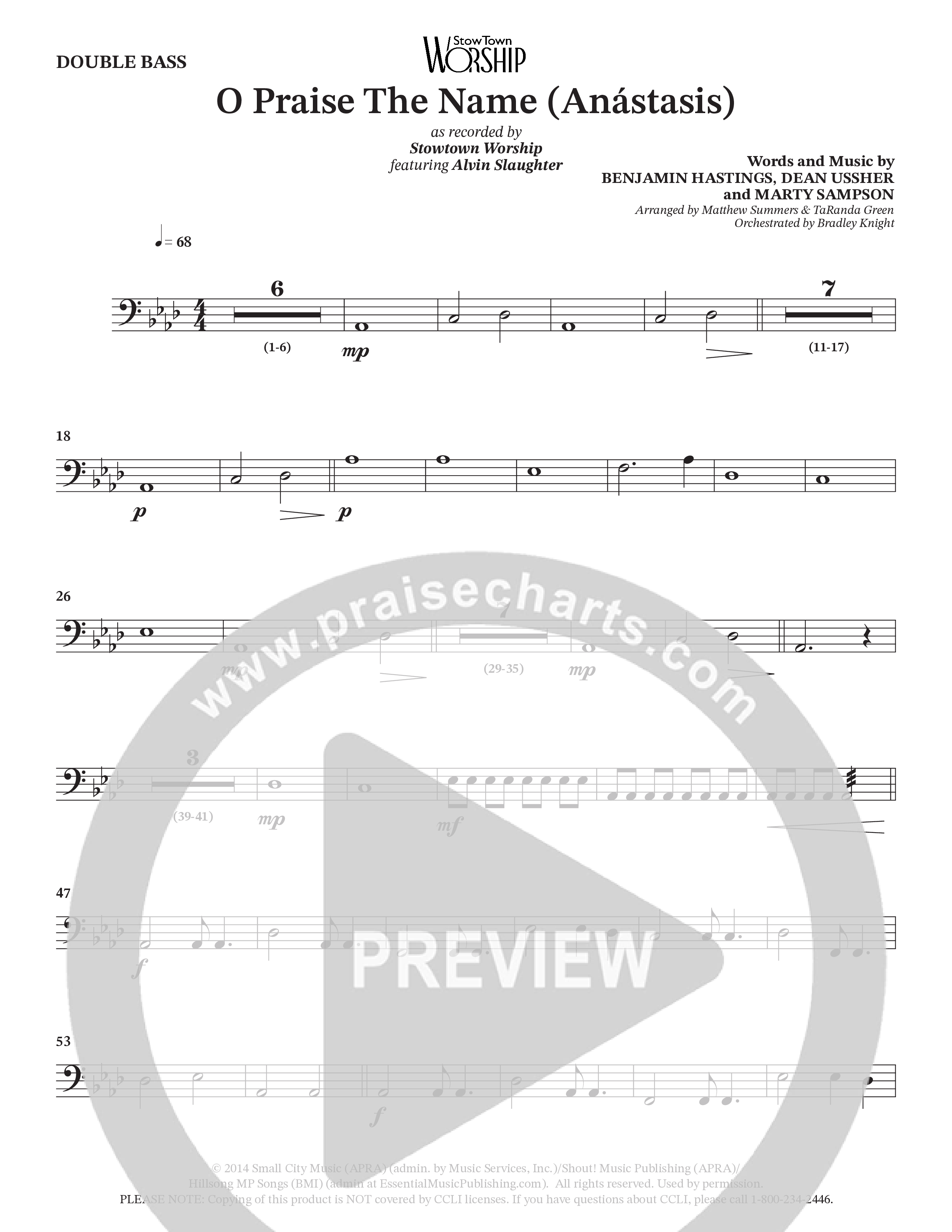 O Praise The Name (Anastasis) (Choral Anthem SATB) Double Bass (StowTown Worship / Alvin Slaughter)