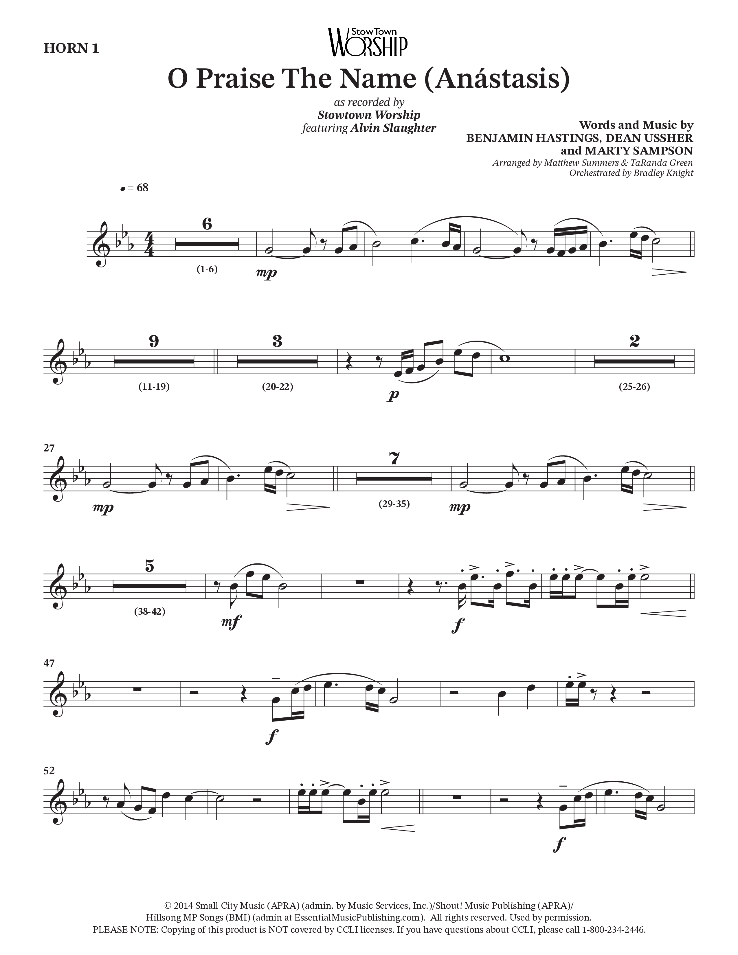 O Praise The Name (Anastasis) (Choral Anthem SATB) French Horn (StowTown Worship / Alvin Slaughter)