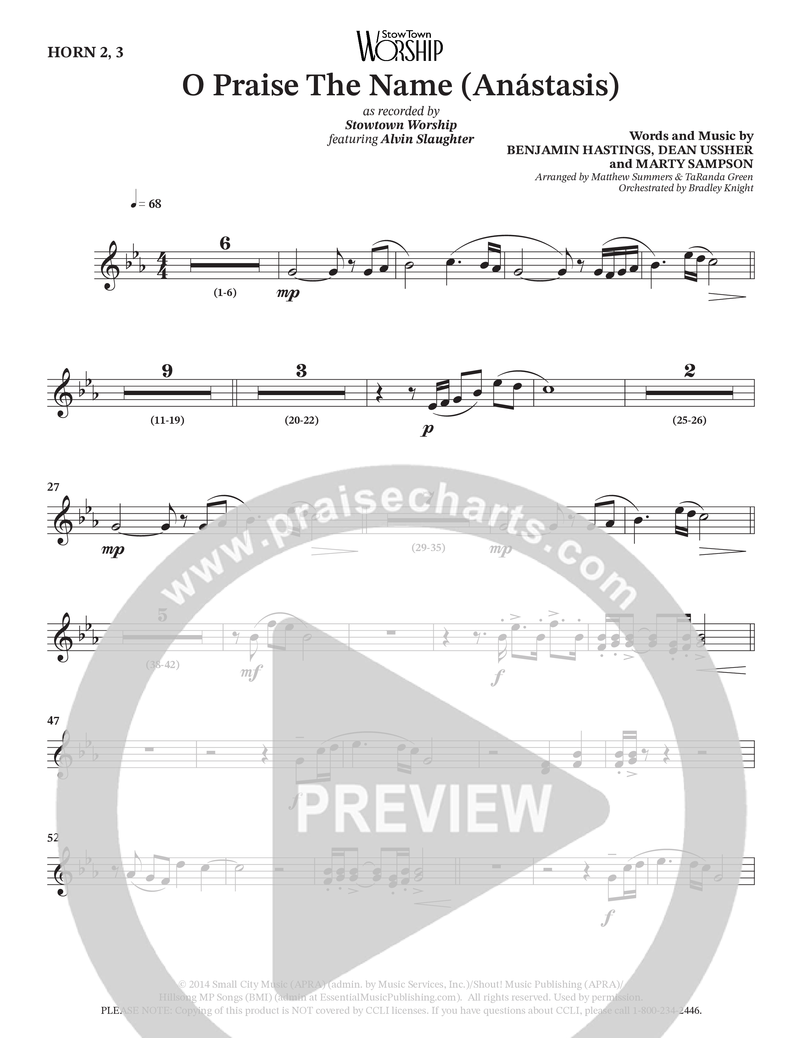 O Praise The Name (Anastasis) (Choral Anthem SATB) French Horn (StowTown Worship / Alvin Slaughter)