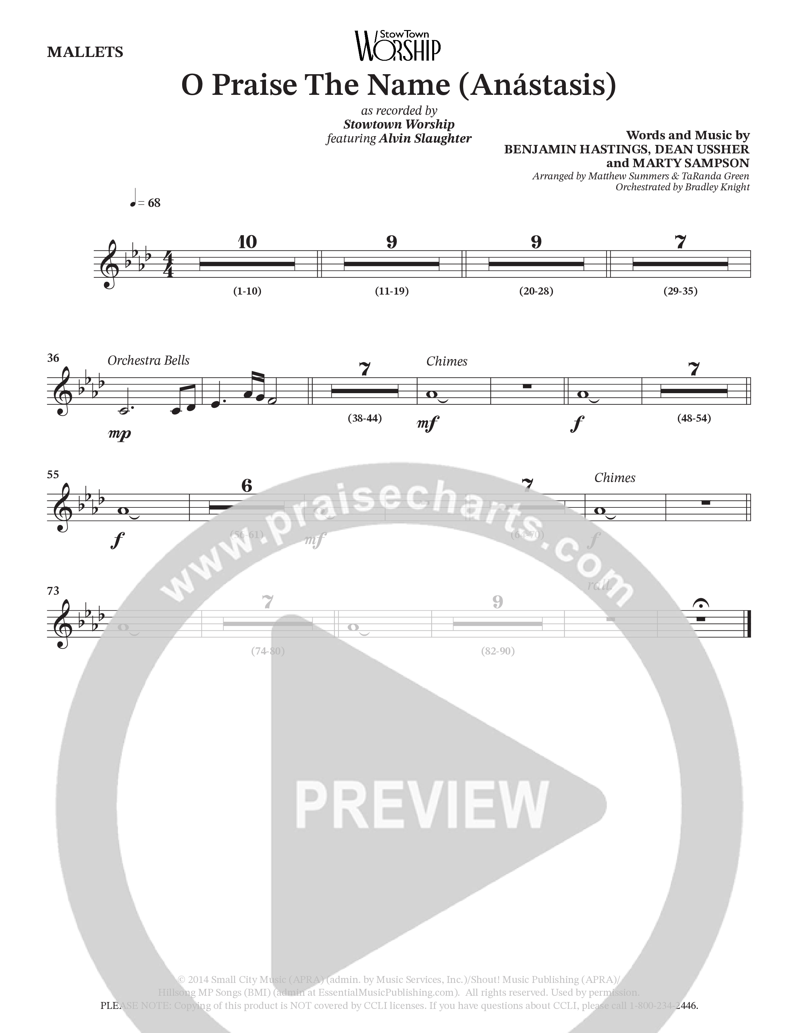 O Praise The Name (Anastasis) (Choral Anthem SATB) Mallets (StowTown Worship / Alvin Slaughter)