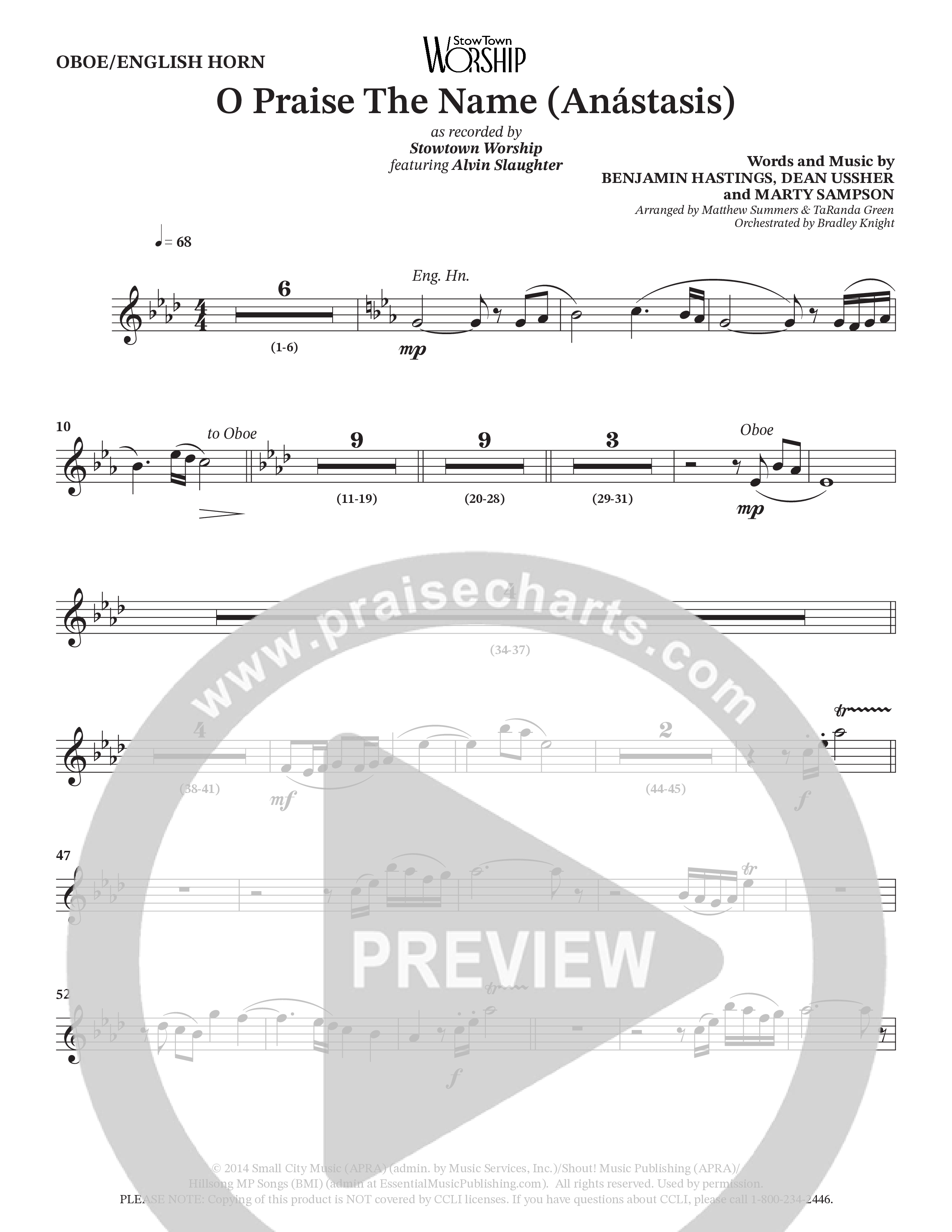 O Praise The Name (Anastasis) (Choral Anthem SATB) Oboe (StowTown Worship / Alvin Slaughter)