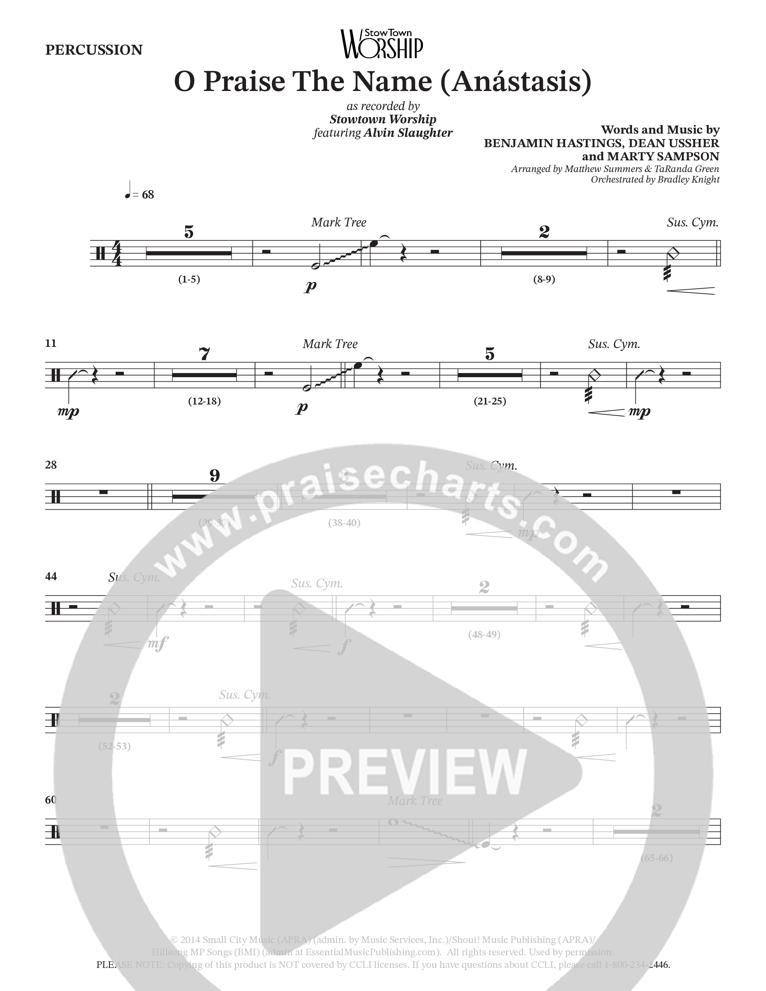 O Praise The Name (Anastasis) (Choral Anthem SATB) Percussion (StowTown Worship / Alvin Slaughter)