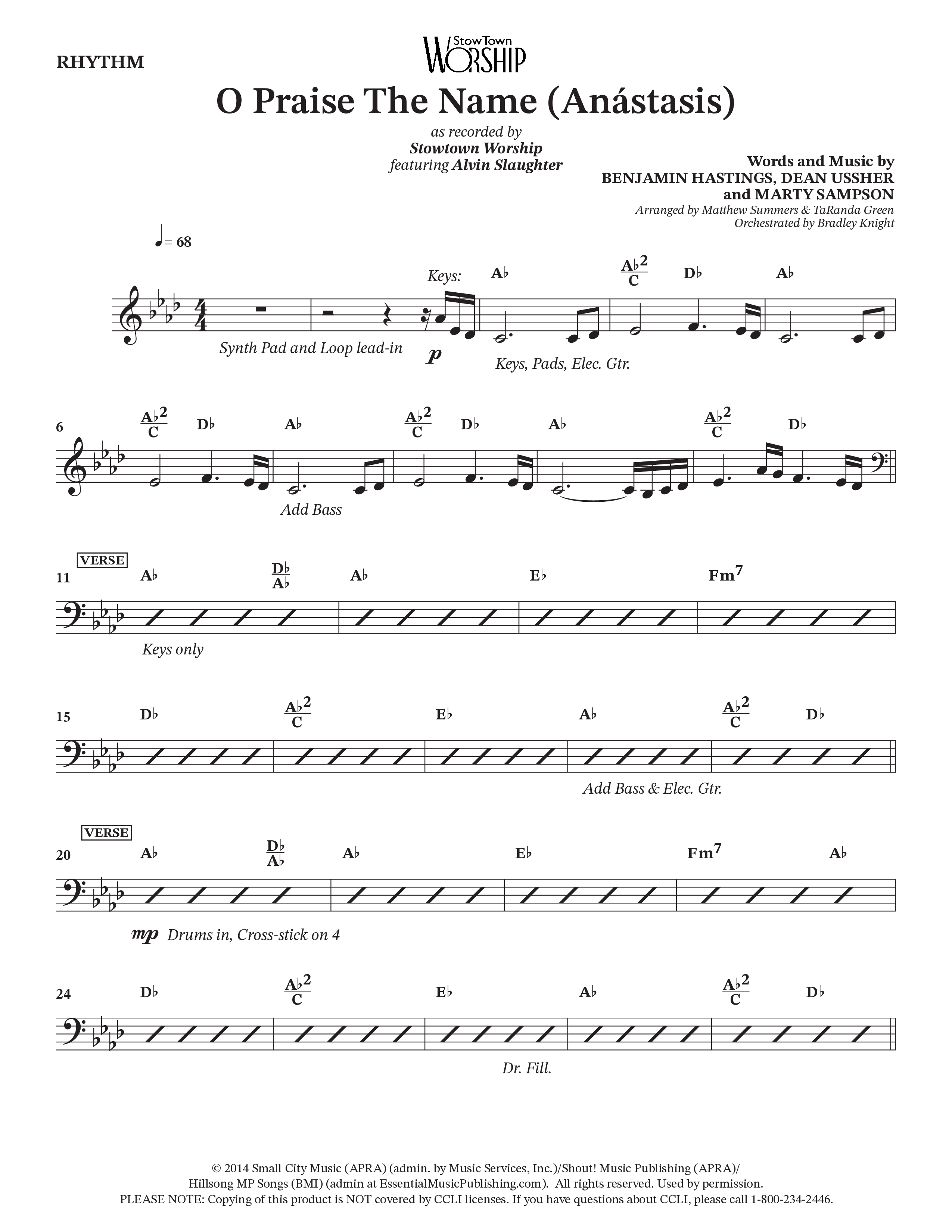 O Praise The Name (Anastasis) (Choral Anthem SATB) Rhythm Chart (StowTown Worship / Alvin Slaughter)