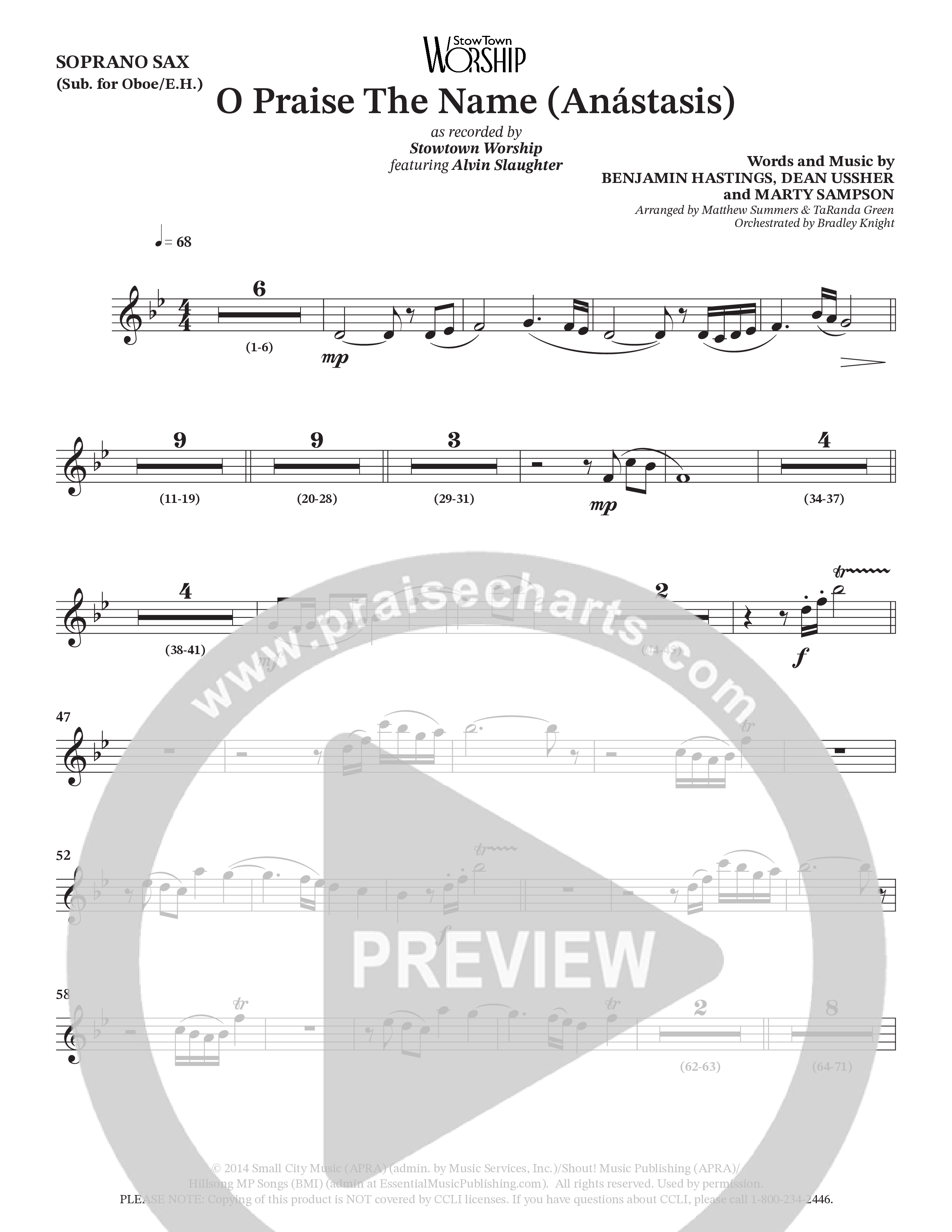 O Praise The Name (Anastasis) (Choral Anthem SATB) Soprano Sax (StowTown Worship / Alvin Slaughter)