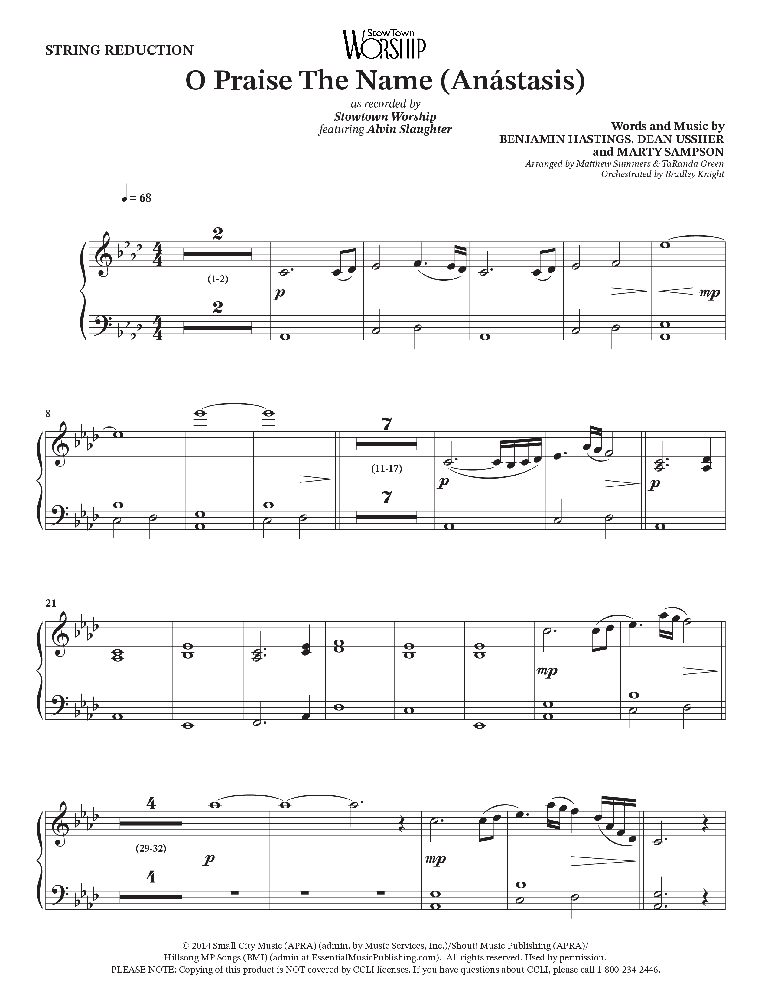 O Praise The Name (Anastasis) (Choral Anthem SATB) String Reduction (StowTown Worship / Alvin Slaughter)