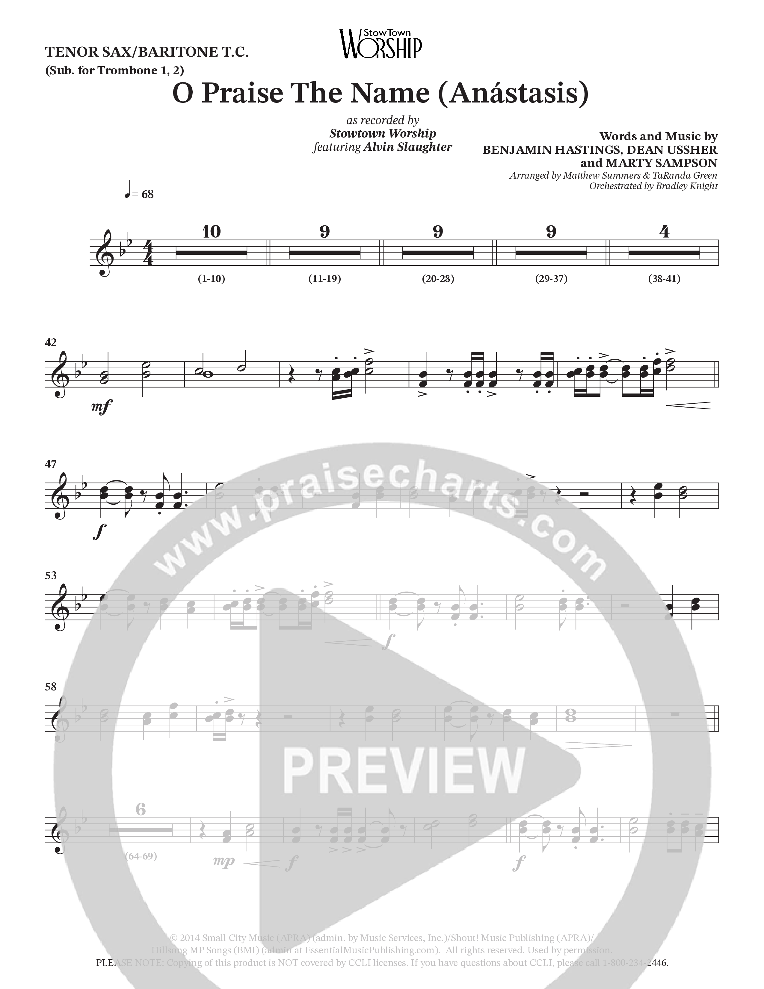 O Praise The Name (Anastasis) (Choral Anthem SATB) Tenor Sax/Baritone T.C. (StowTown Worship / Alvin Slaughter)