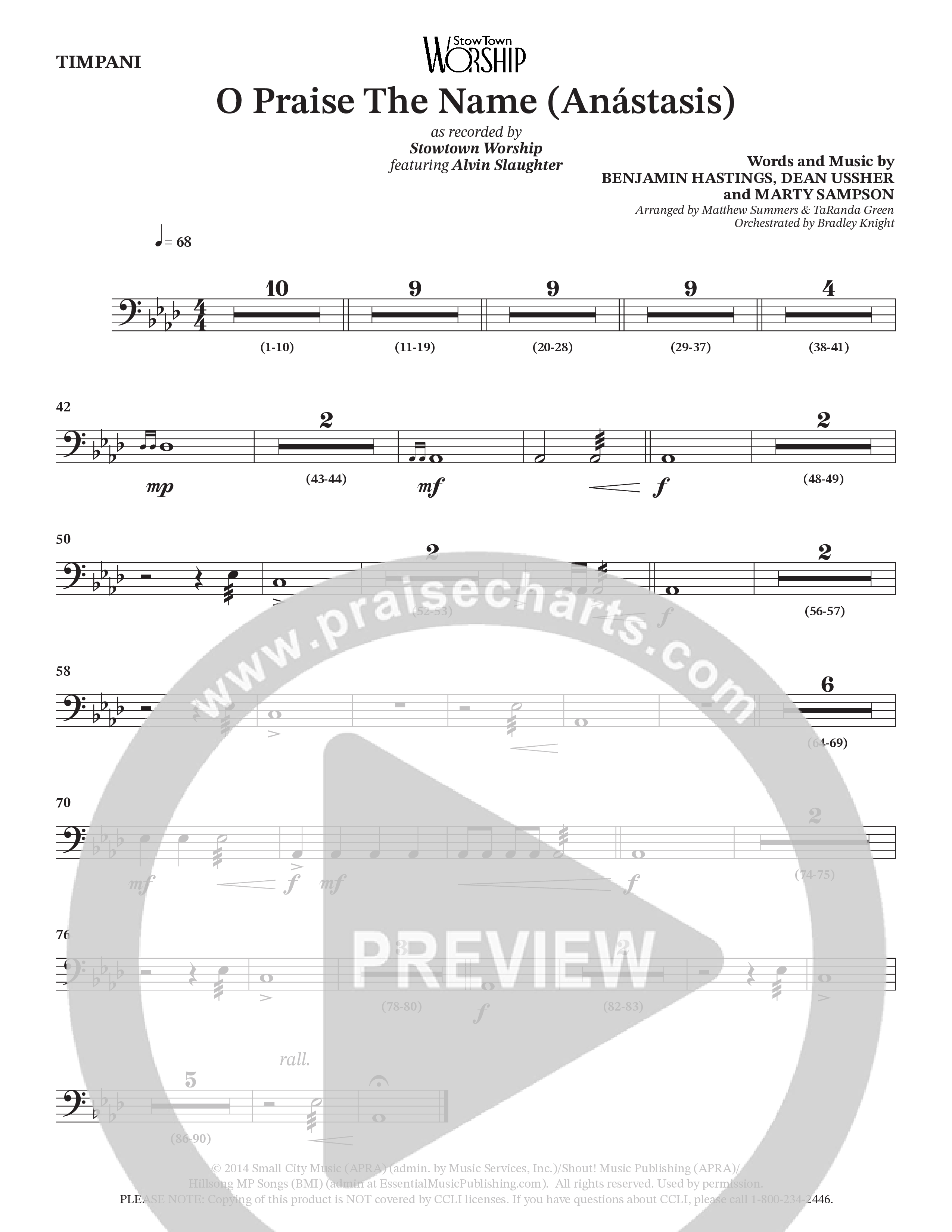 O Praise The Name (Anastasis) (Choral Anthem SATB) Timpani (StowTown Worship / Alvin Slaughter)