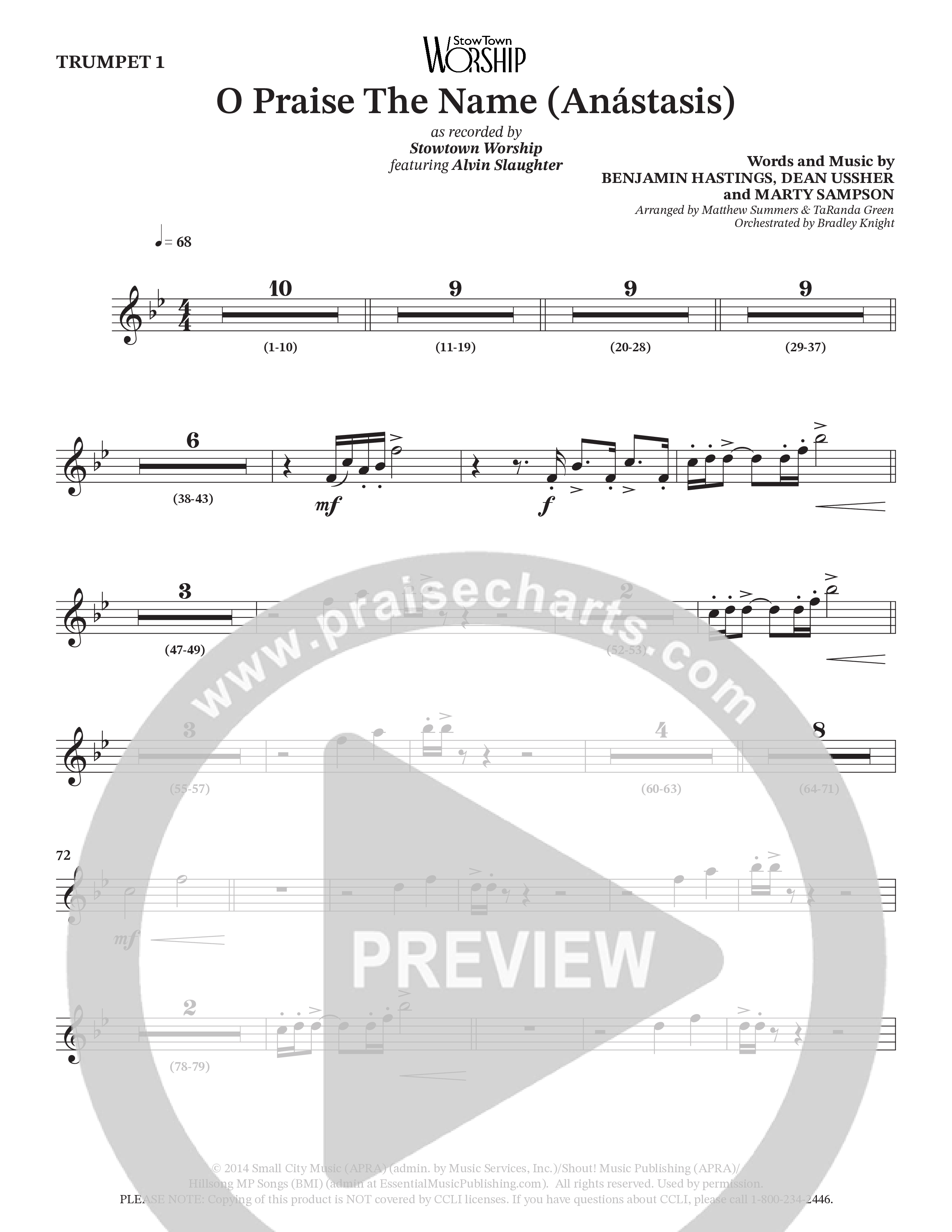 O Praise The Name (Anastasis) (Choral Anthem SATB) Trumpet 1 (StowTown Worship / Alvin Slaughter)
