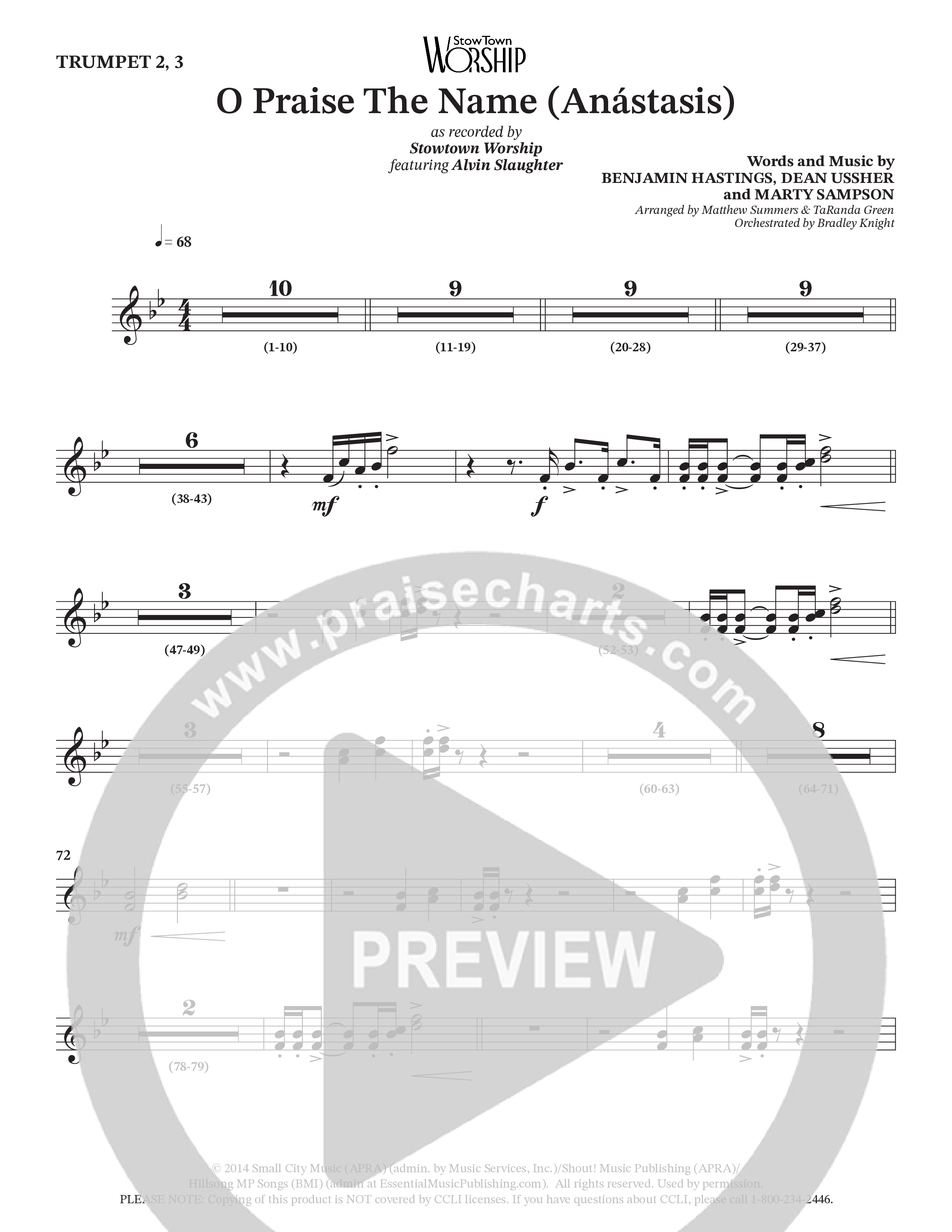 O Praise The Name (Anastasis) (Choral Anthem SATB) Trumpet 2/3 (StowTown Worship / Alvin Slaughter)