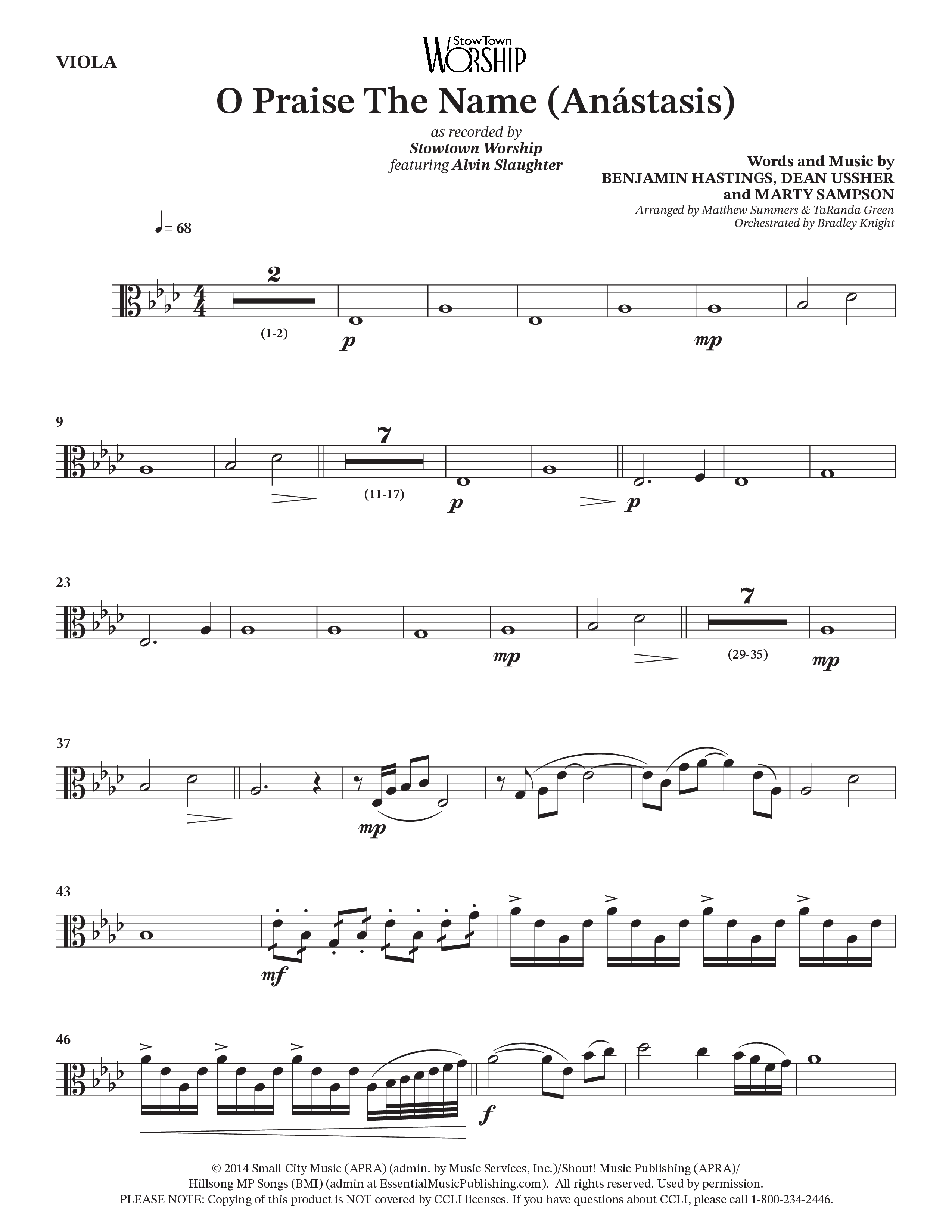 O Praise The Name (Anastasis) (Choral Anthem SATB) Viola (StowTown Worship / Alvin Slaughter)