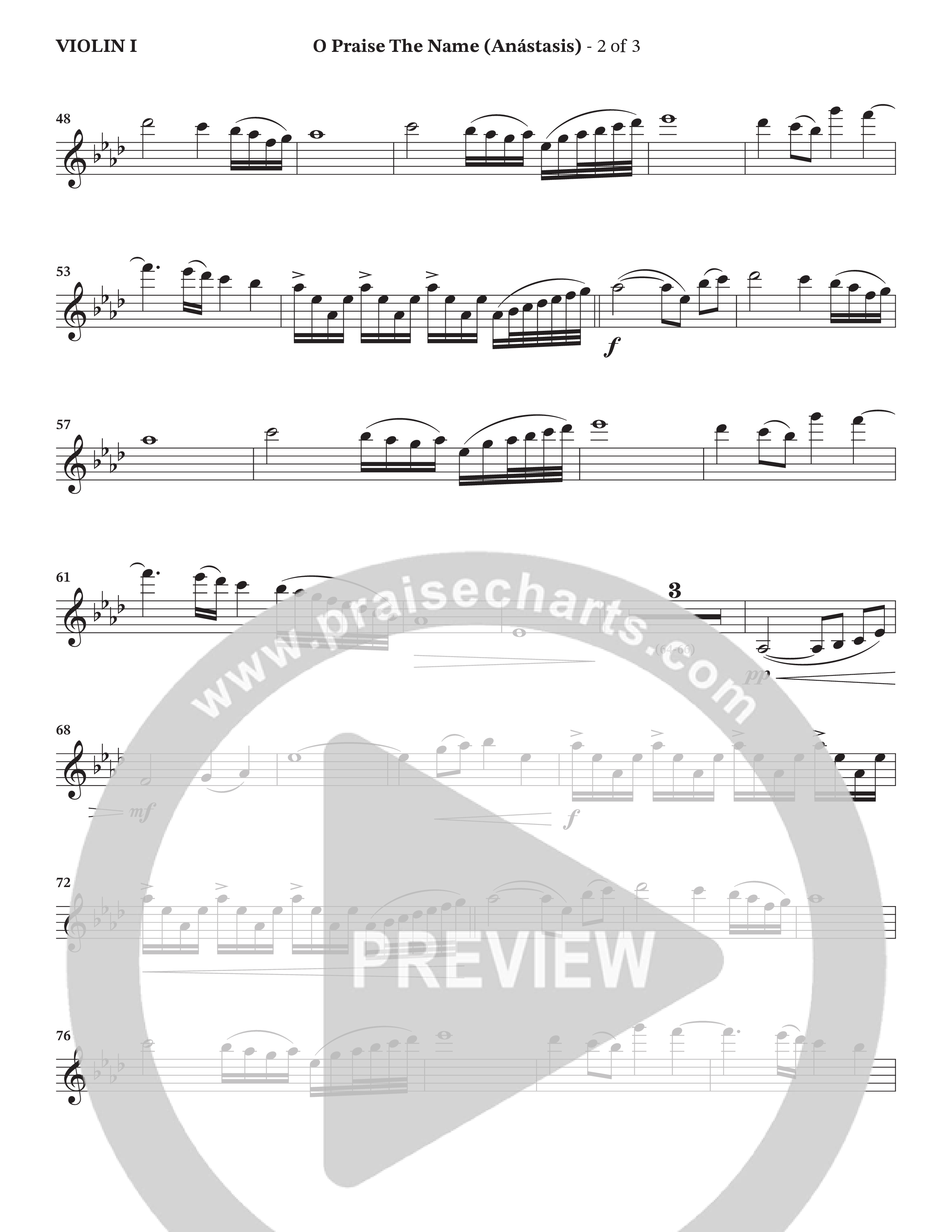 O Praise The Name (Anastasis) (Choral Anthem SATB) Violin 1 (StowTown Worship / Alvin Slaughter)