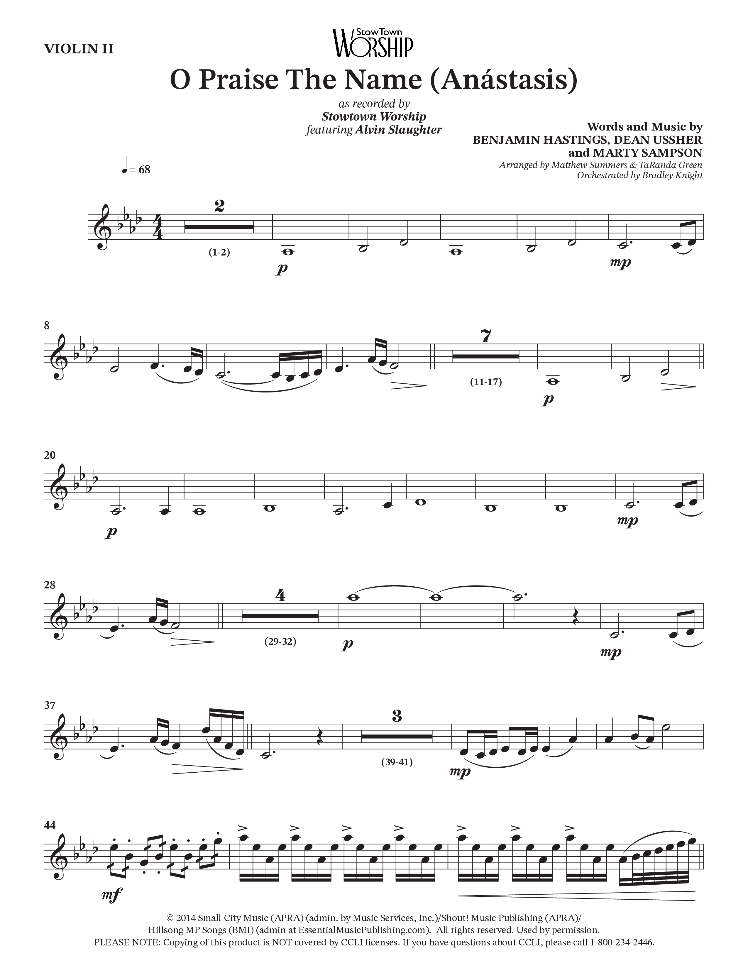 O Praise The Name (Anastasis) (Choral Anthem SATB) Violin 2 (StowTown Worship / Alvin Slaughter)
