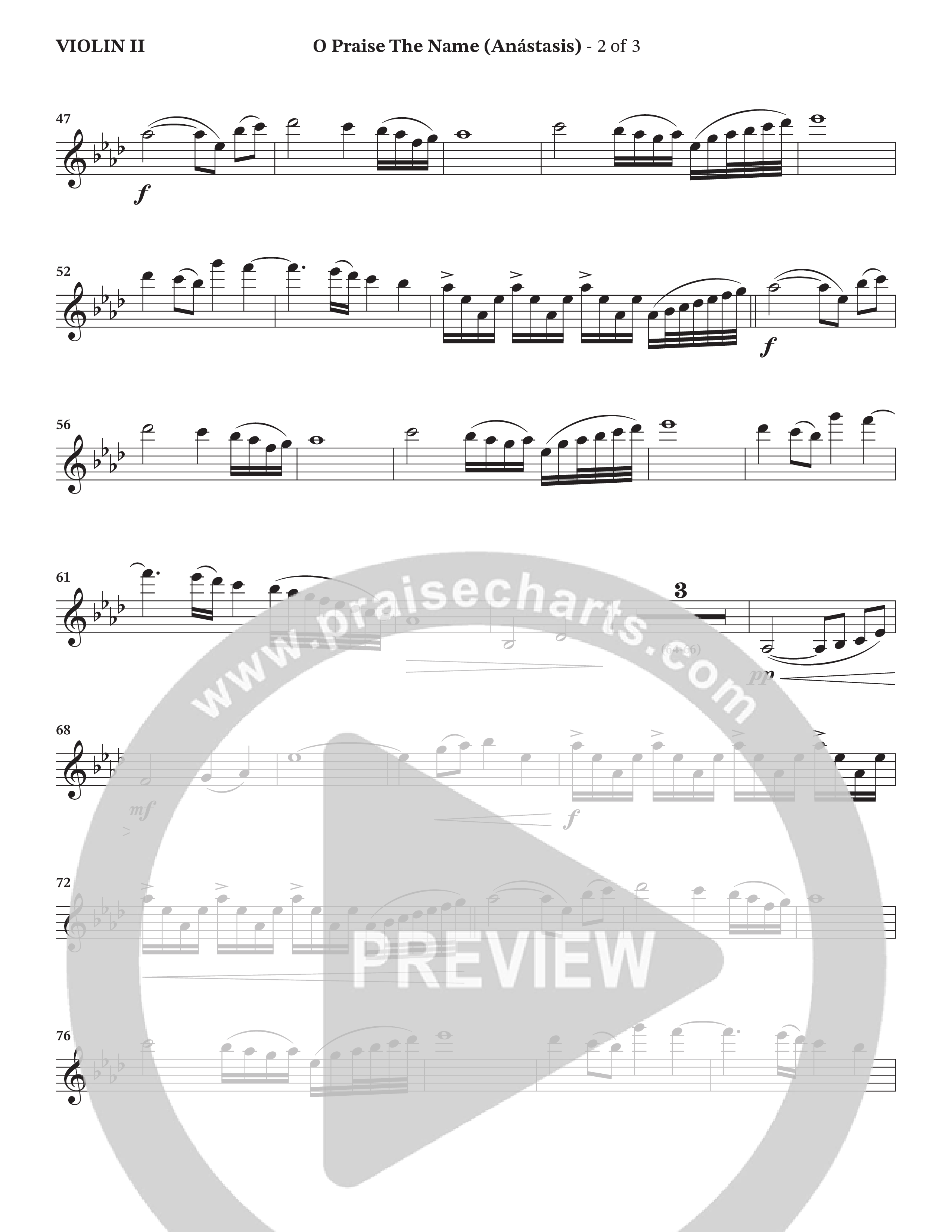 O Praise The Name (Anastasis) (Choral Anthem SATB) Violin 2 (StowTown Worship / Alvin Slaughter)