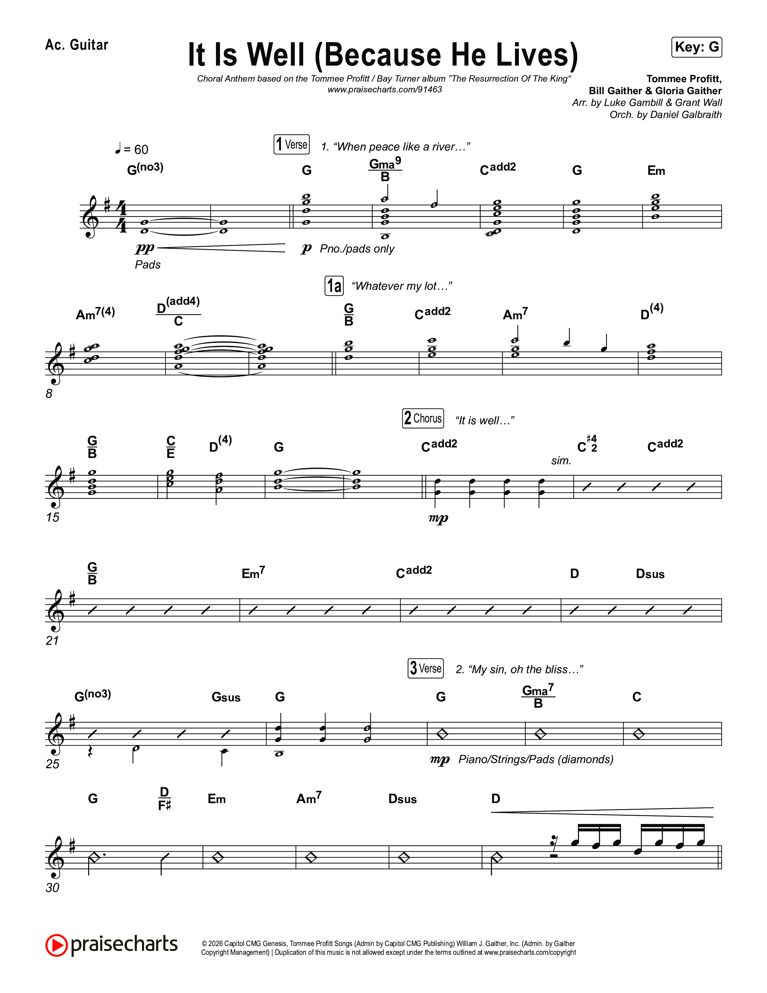 It Is Well (Because He Lives) (Choral Anthem SATB) Acoustic Guitar (Tommee Profitt / Bay Turner / Arr. Luke Gambill)