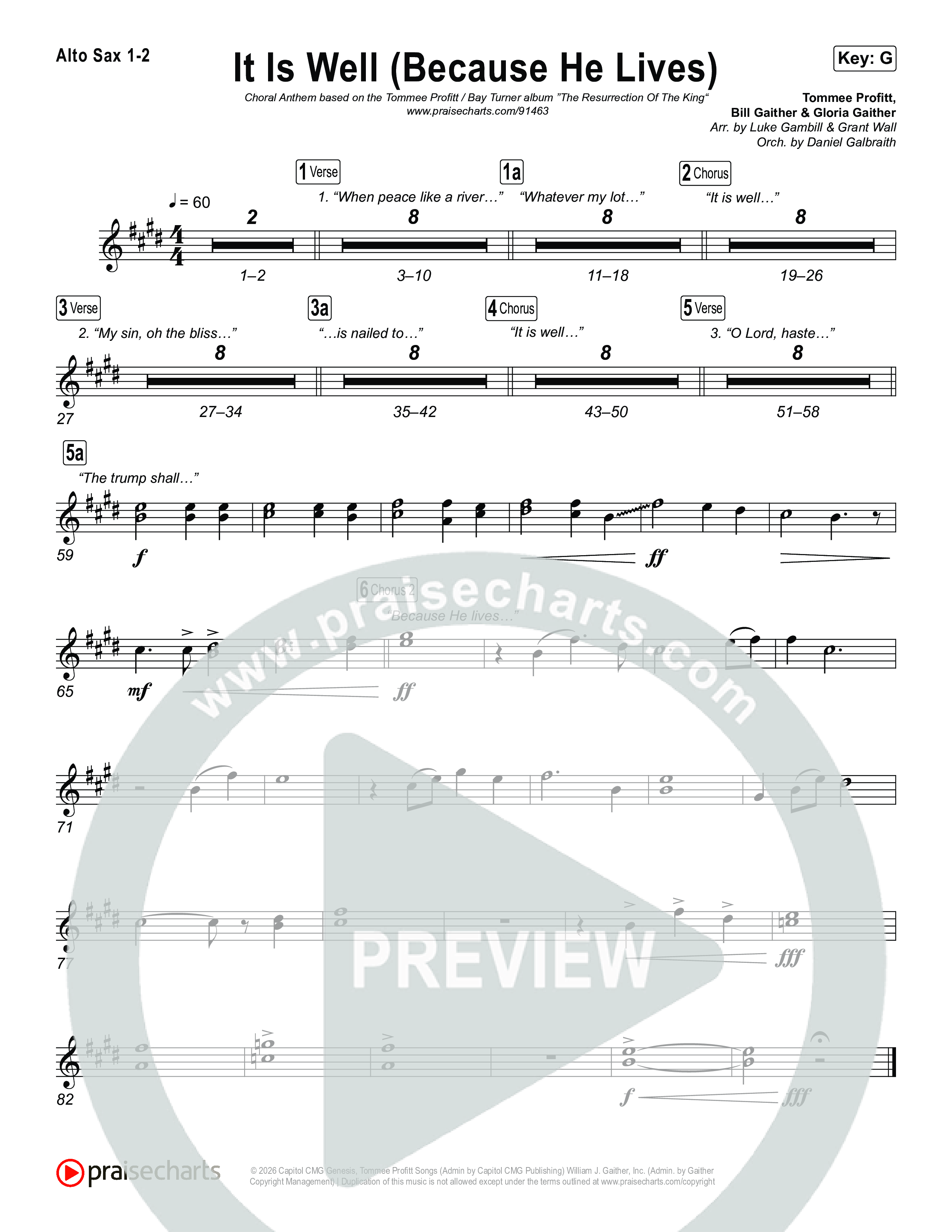 It Is Well (Because He Lives) (Choral Anthem SATB) Sax Pack (Tommee Profitt / Bay Turner / Arr. Luke Gambill)