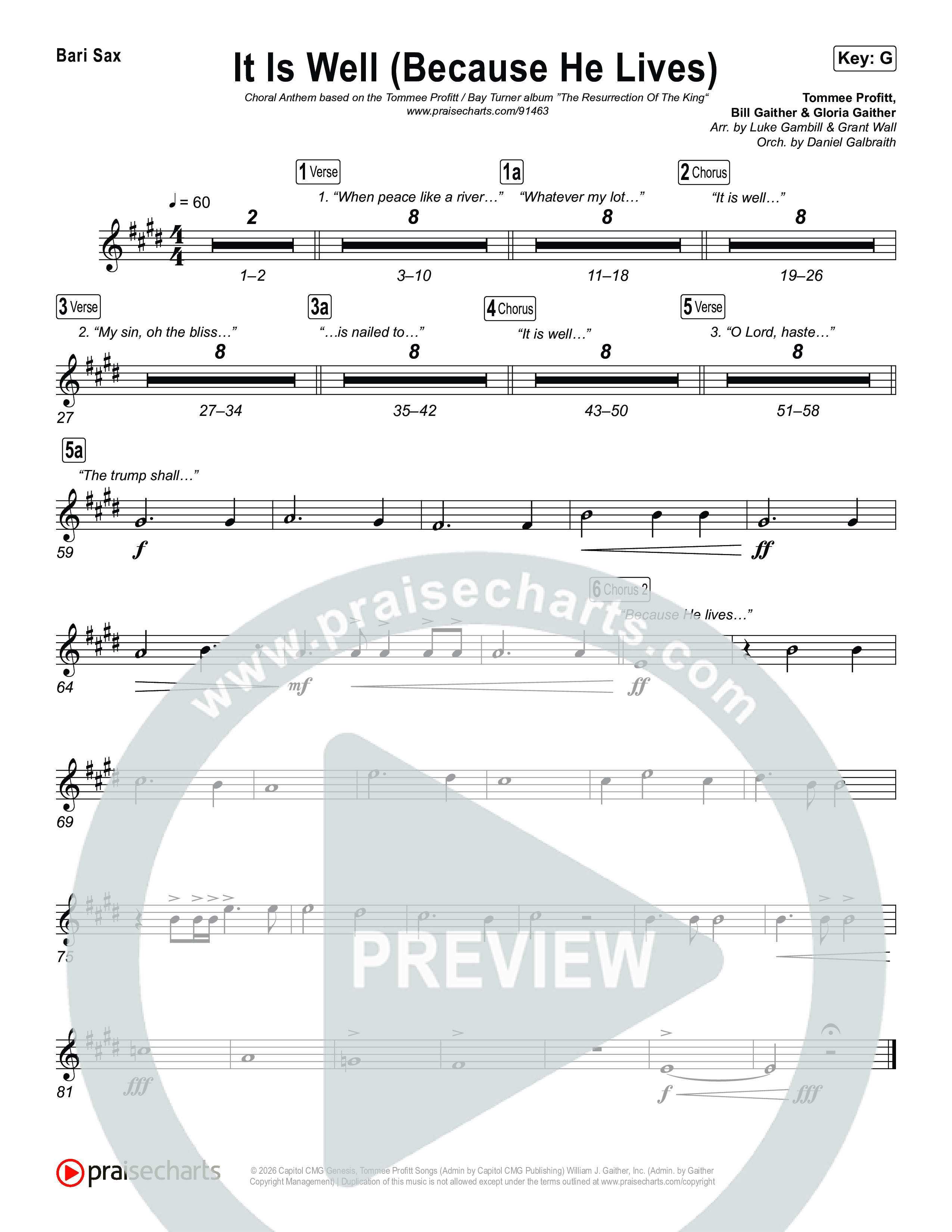It Is Well (Because He Lives) (Choral Anthem SATB) Sax Pack (Tommee Profitt / Bay Turner / Arr. Luke Gambill)