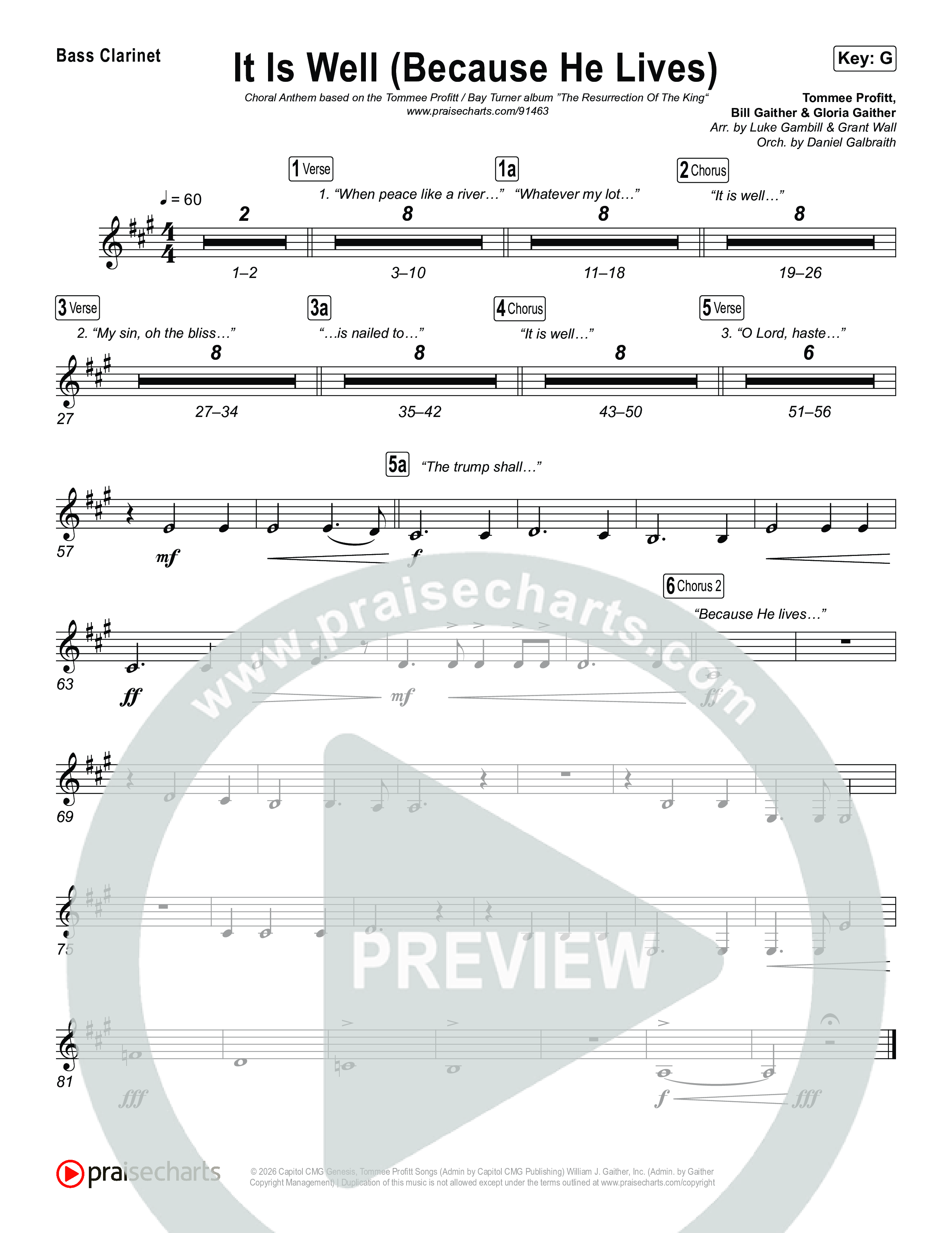 It Is Well (Because He Lives) (Choral Anthem SATB) Bass Clarinet (Tommee Profitt / Bay Turner / Arr. Luke Gambill)