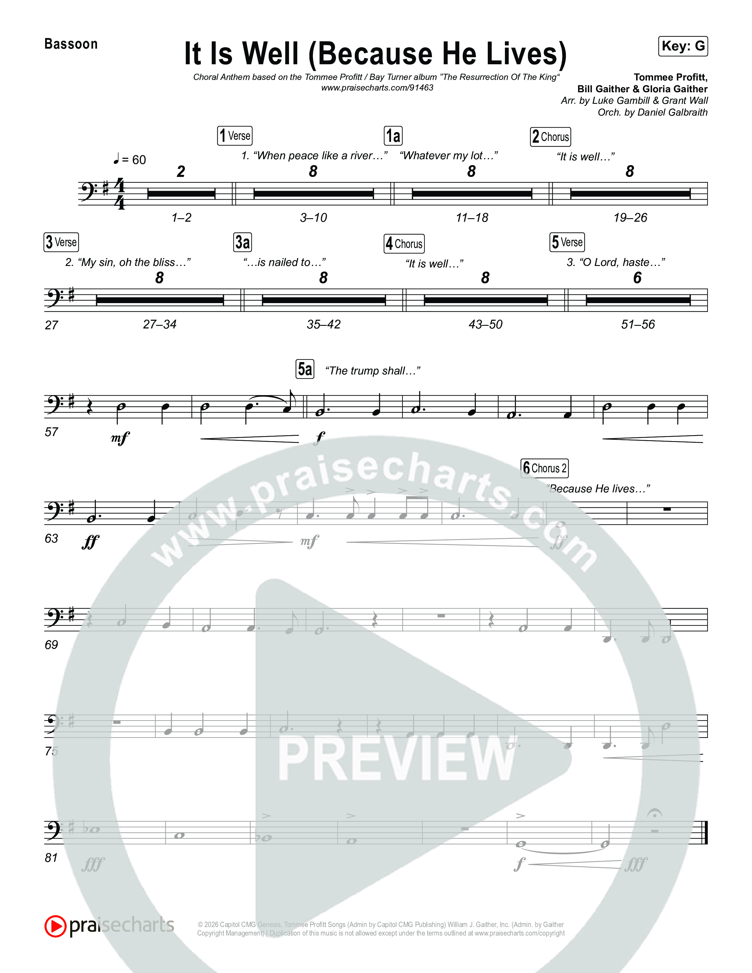 It Is Well (Because He Lives) (Choral Anthem SATB) Bassoon (Tommee Profitt / Bay Turner / Arr. Luke Gambill)