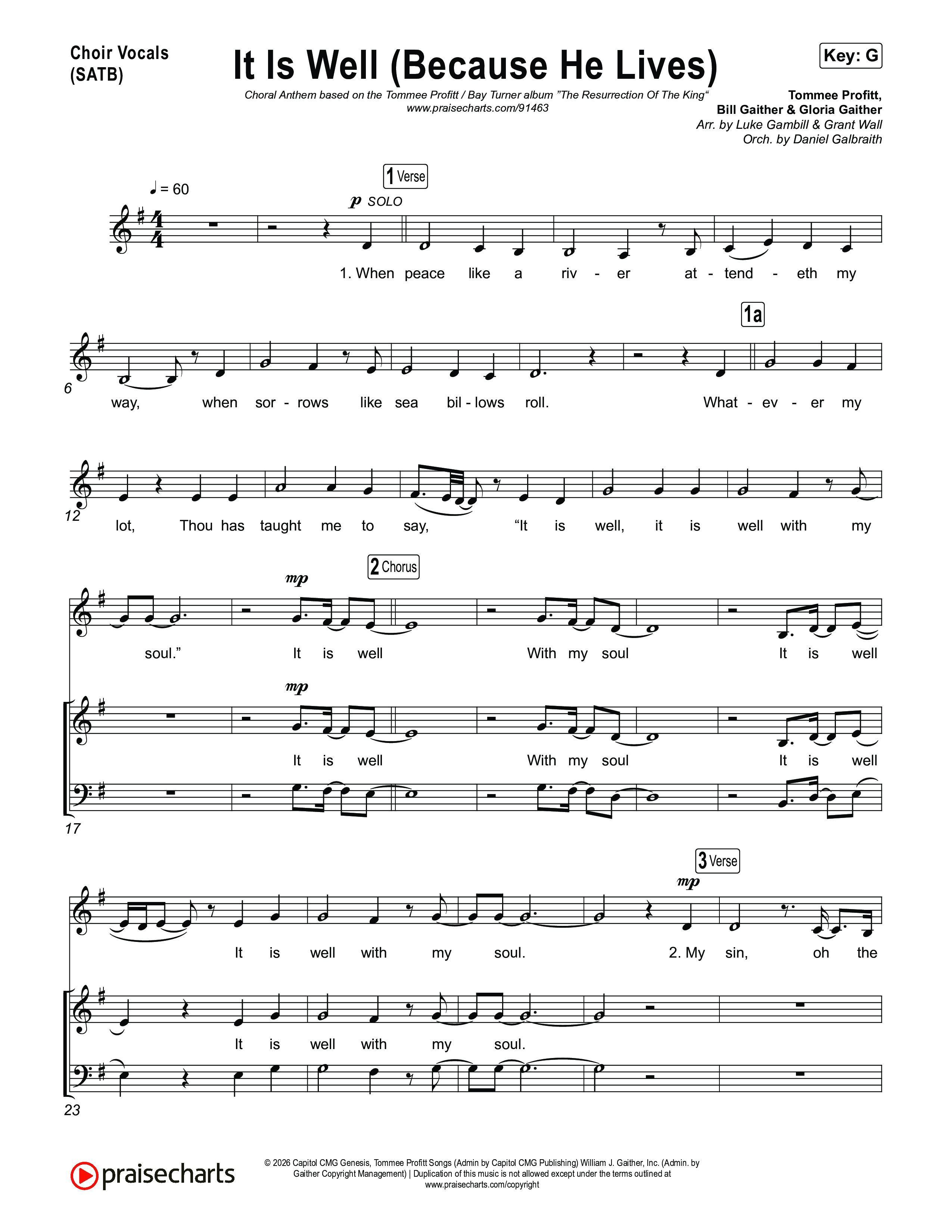 It Is Well (Because He Lives) (Choral Anthem SATB) Choir Sheet (SATB) (Tommee Profitt / Bay Turner / Arr. Luke Gambill)