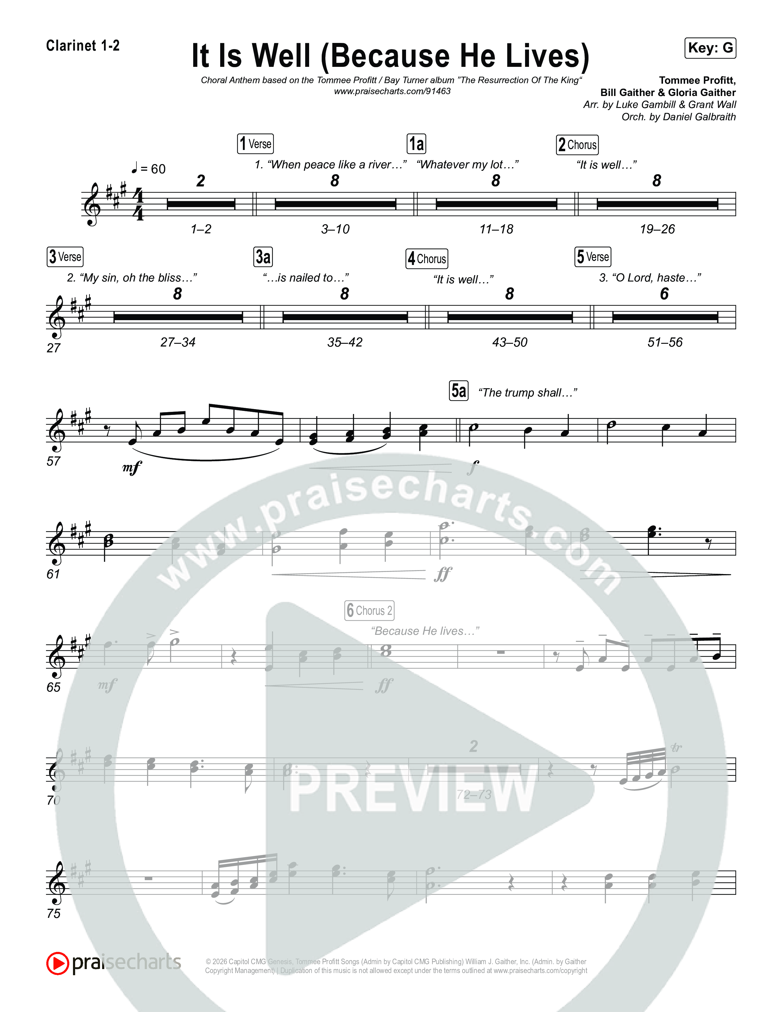 It Is Well (Because He Lives) (Choral Anthem SATB) Clarinet 1,2 (Tommee Profitt / Bay Turner / Arr. Luke Gambill)