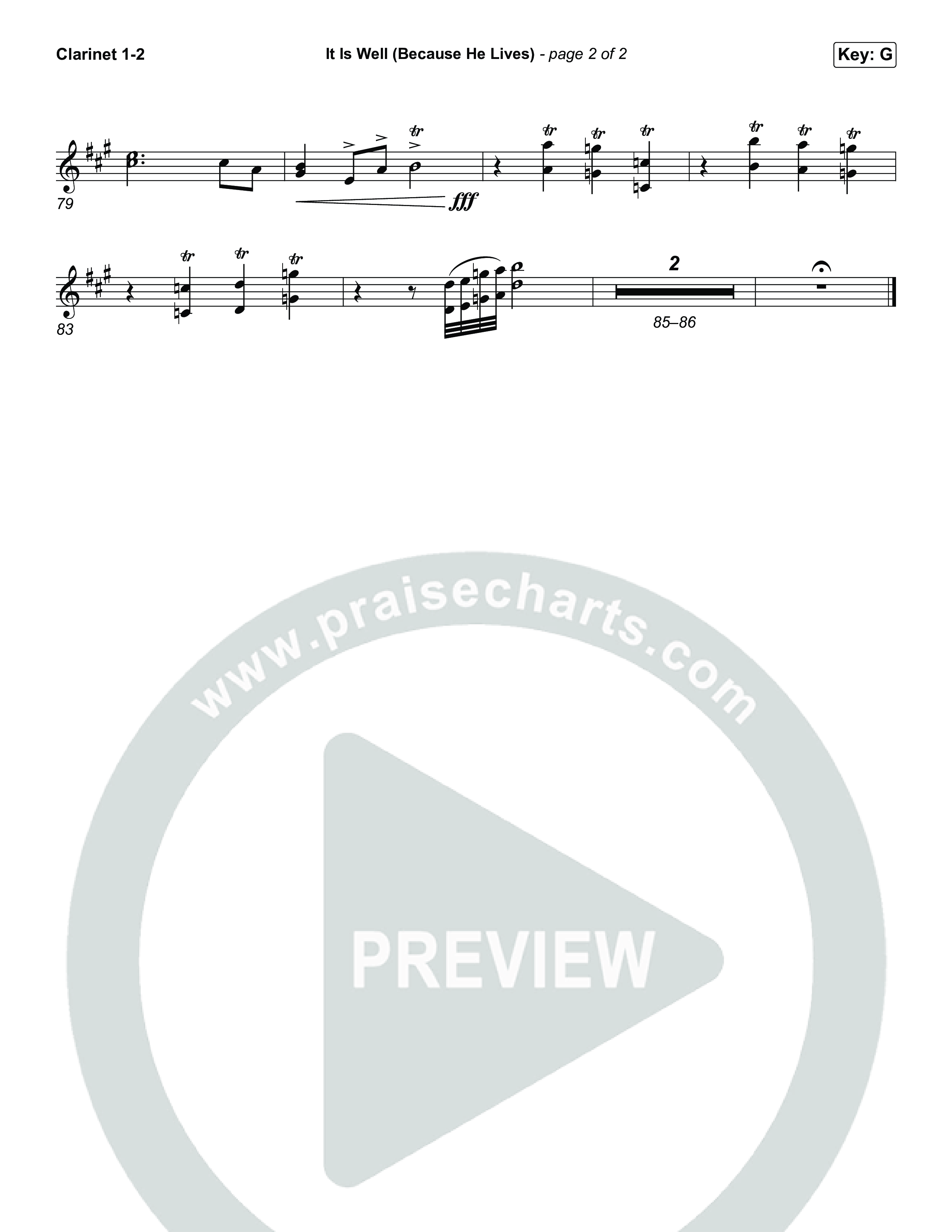 It Is Well (Because He Lives) (Choral Anthem SATB) Clarinet 1,2 (Tommee Profitt / Bay Turner / Arr. Luke Gambill)