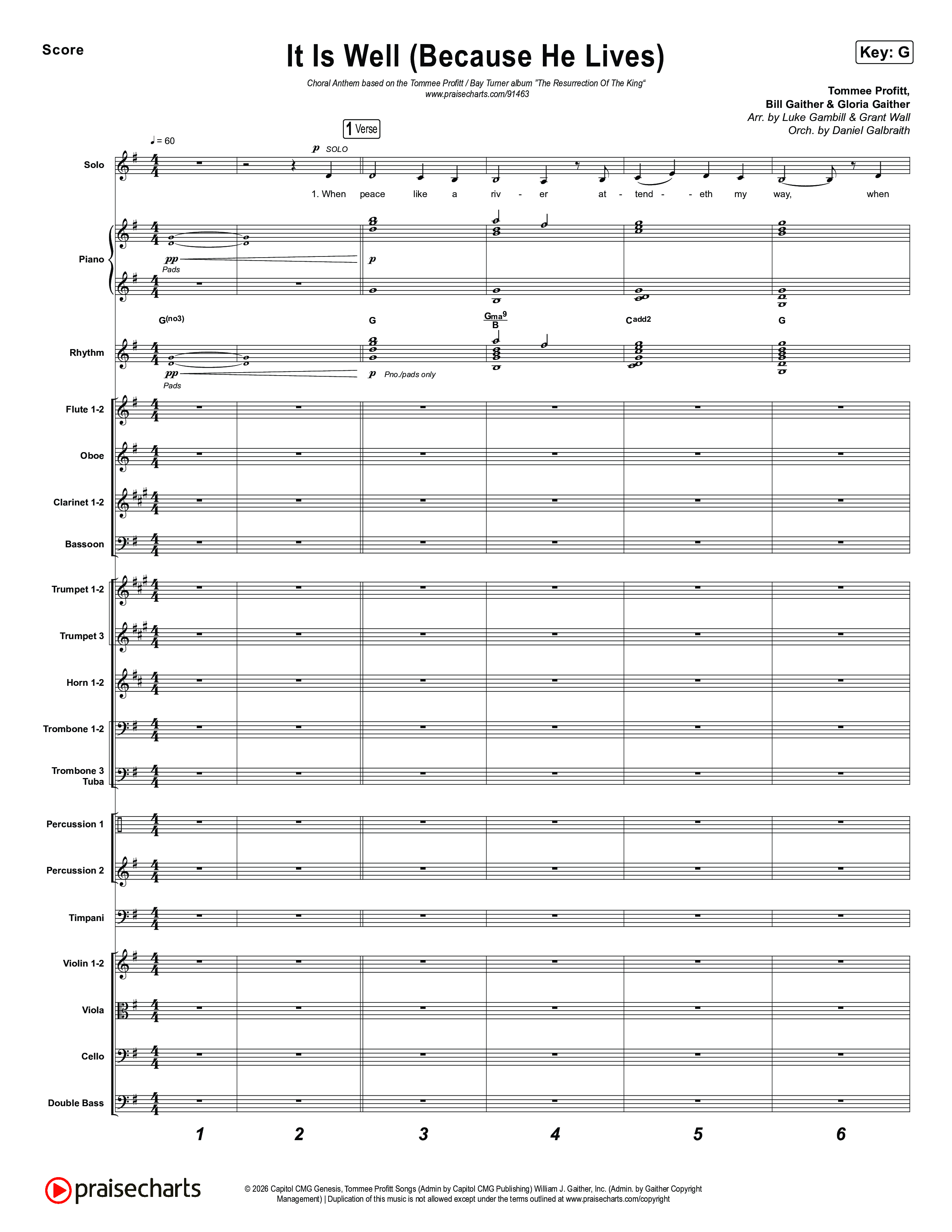 It Is Well (Because He Lives) (Choral Anthem SATB) Orchestration (Tommee Profitt / Bay Turner / Arr. Luke Gambill)
