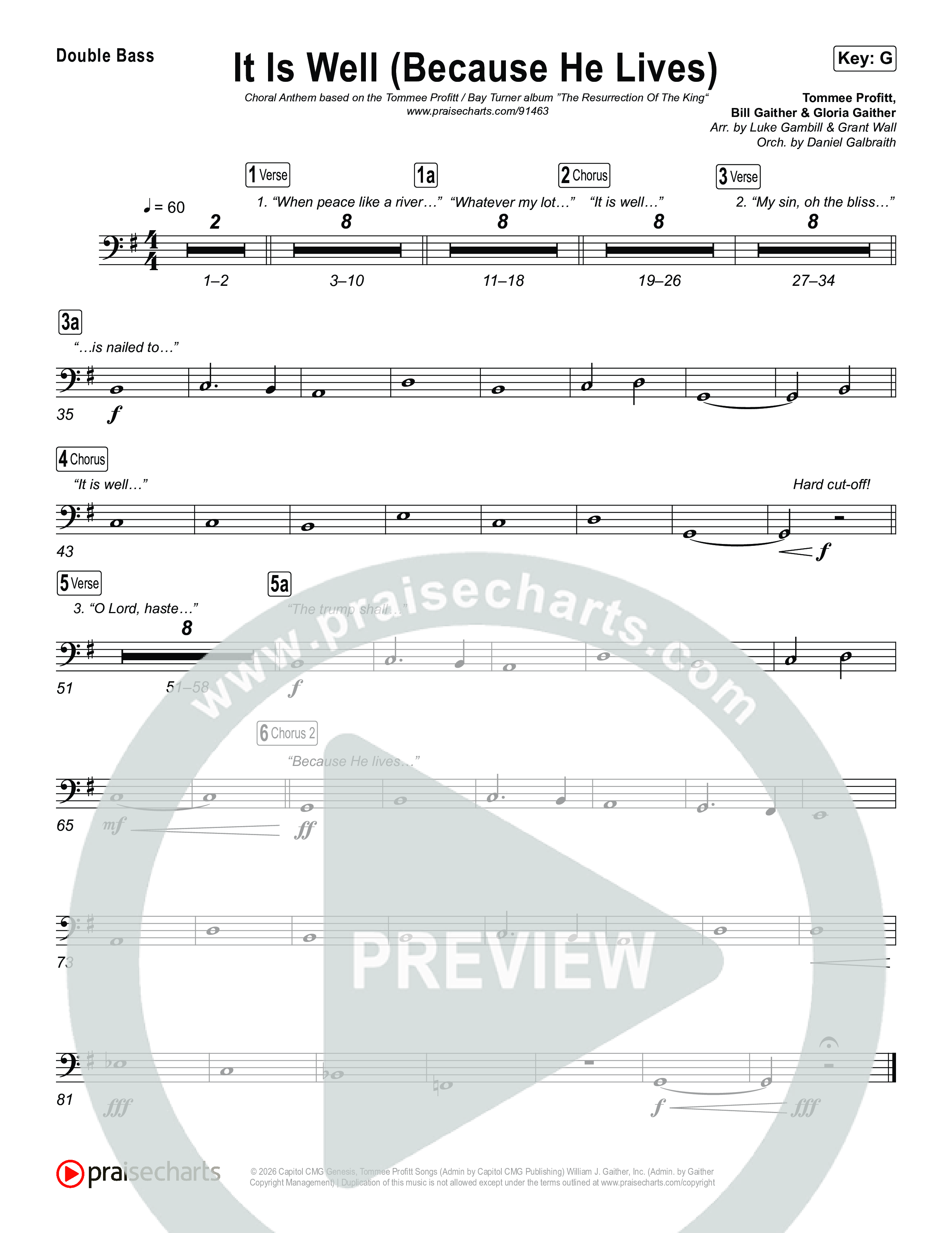 It Is Well (Because He Lives) (Choral Anthem SATB) String Bass (Tommee Profitt / Bay Turner / Arr. Luke Gambill)