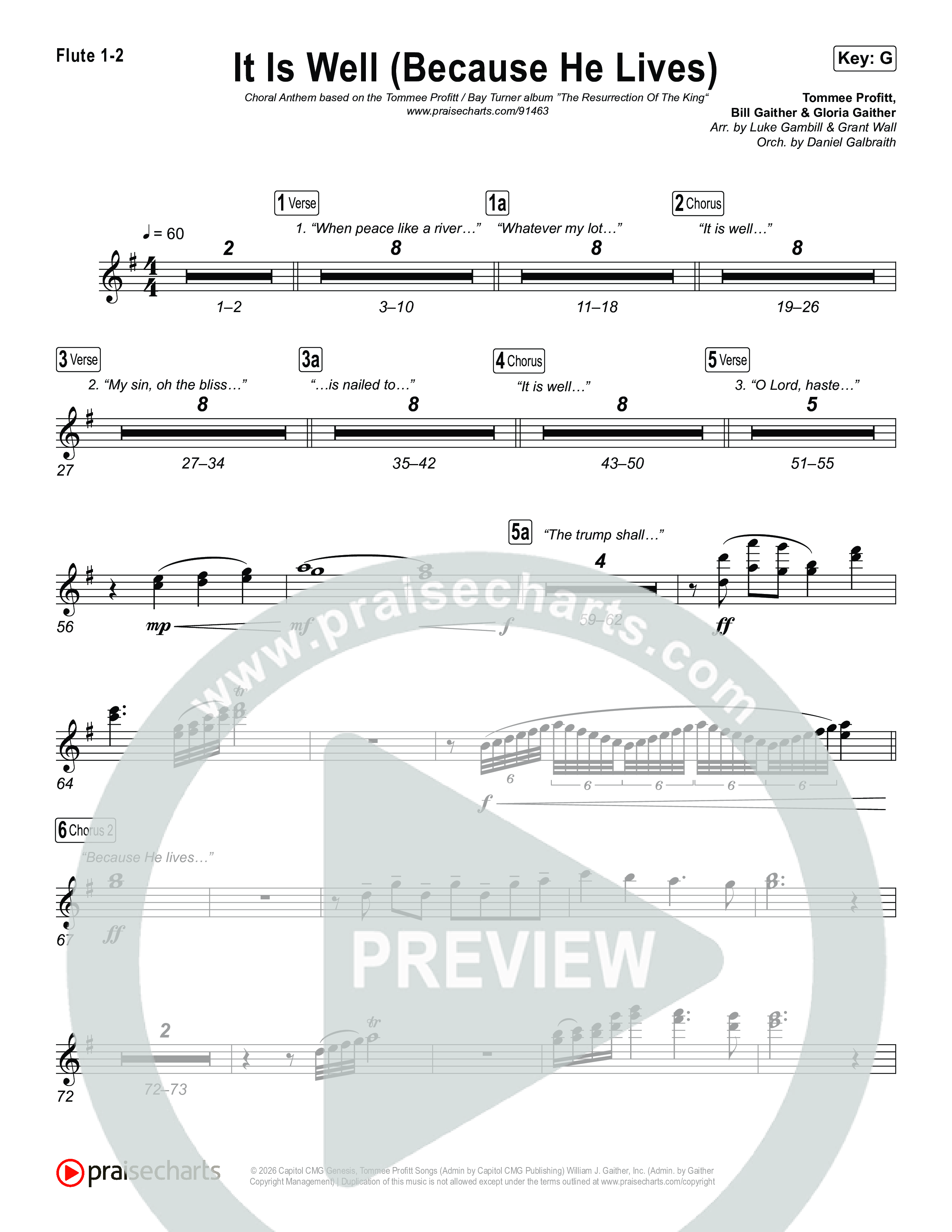 It Is Well (Because He Lives) (Choral Anthem SATB) Wind Pack (Tommee Profitt / Bay Turner / Arr. Luke Gambill)