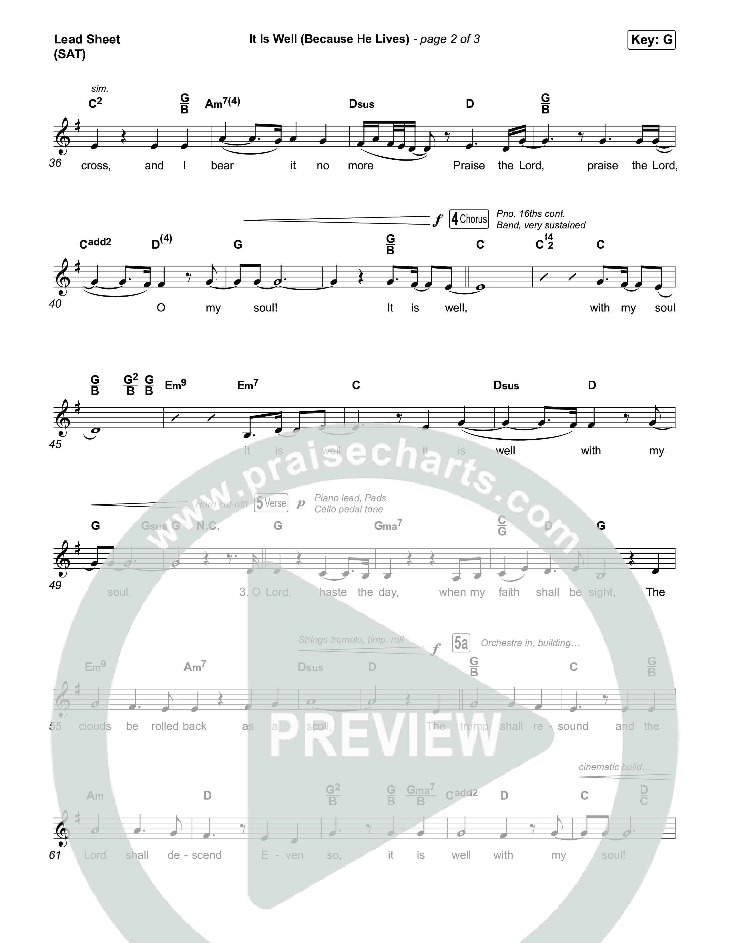 It Is Well (Because He Lives) (Choral Anthem SATB) Lead Sheet (SAT) (Tommee Profitt / Bay Turner / Arr. Luke Gambill)