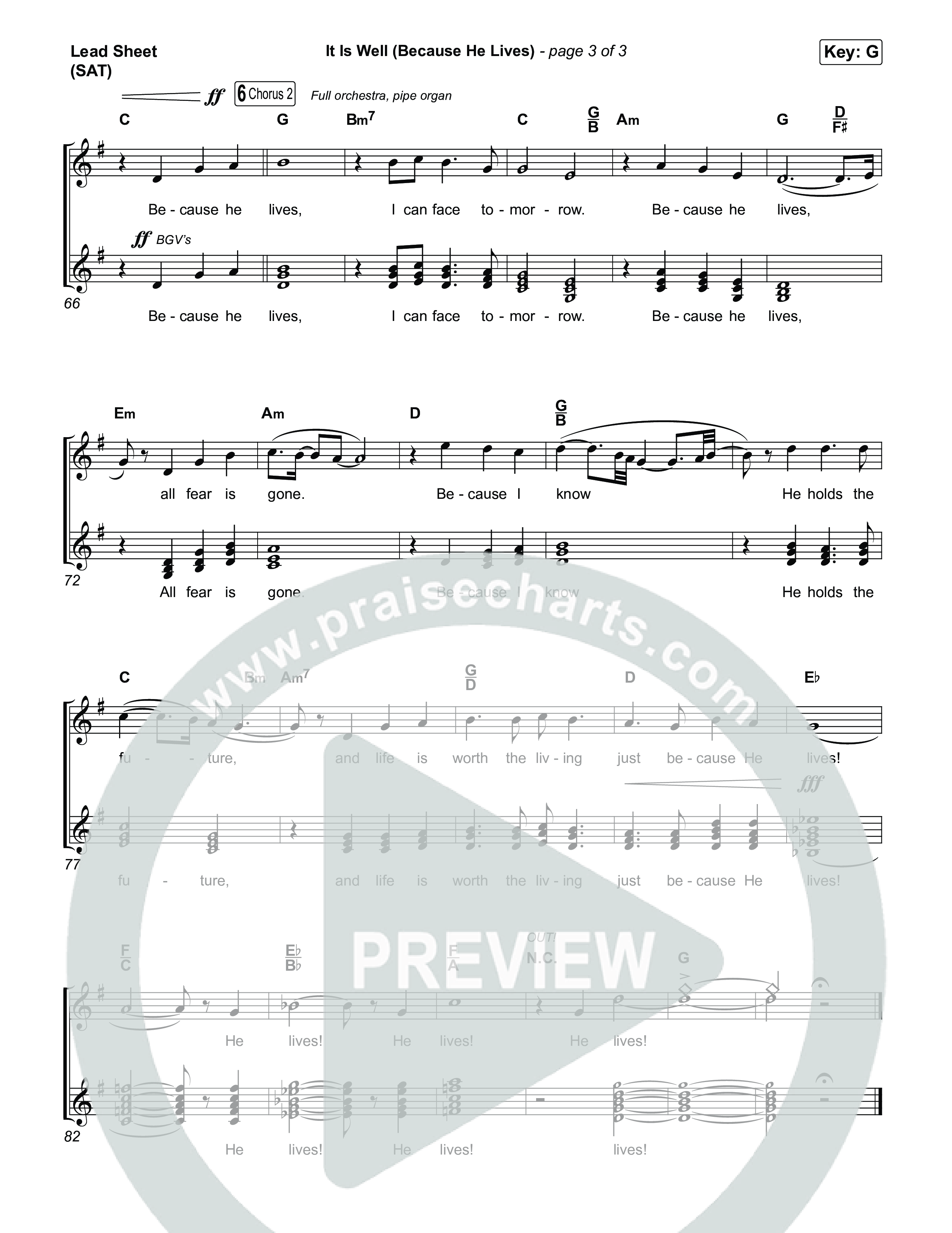 It Is Well (Because He Lives) (Choral Anthem SATB) Lead Sheet (SAT) (Tommee Profitt / Bay Turner / Arr. Luke Gambill)