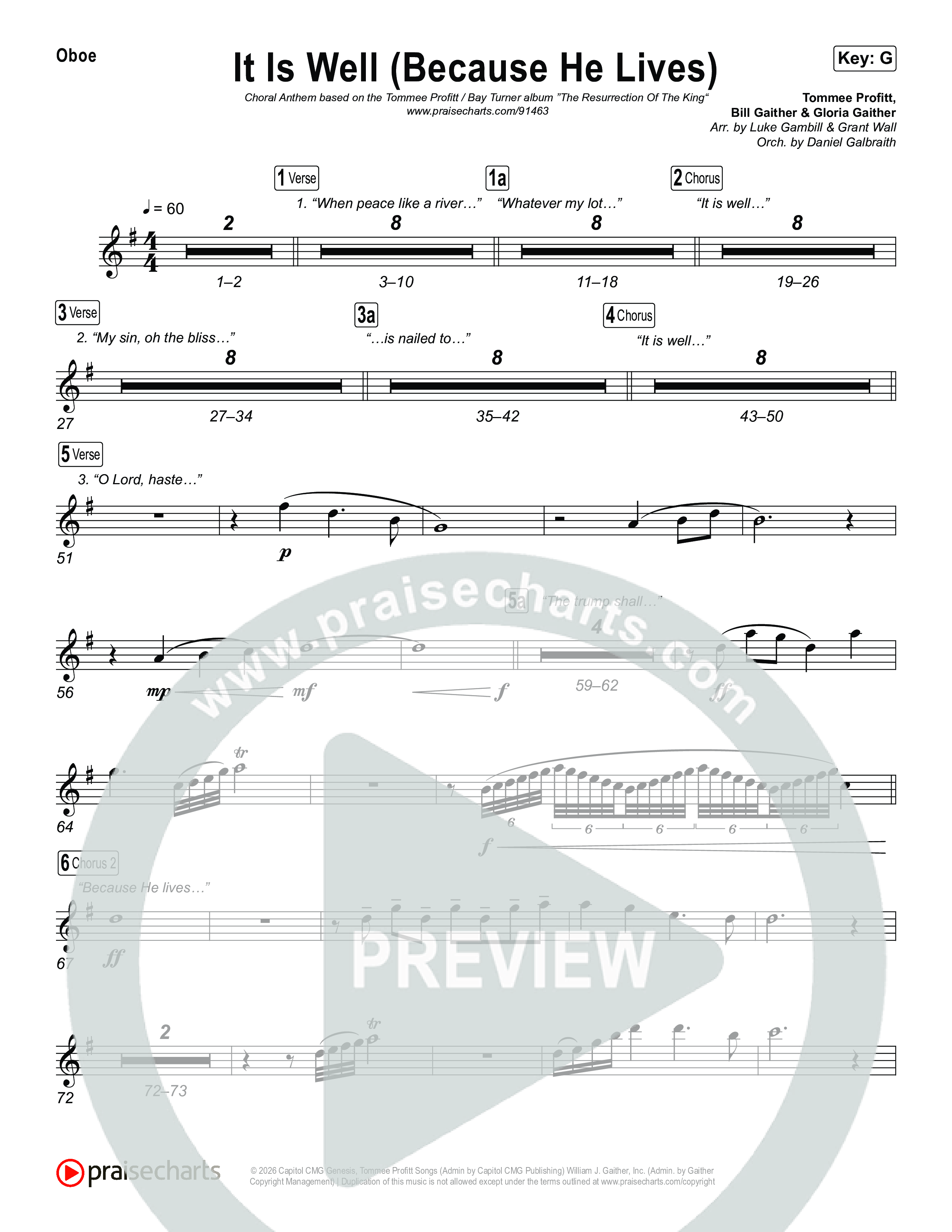It Is Well (Because He Lives) (Choral Anthem SATB) Wind Pack (Tommee Profitt / Bay Turner / Arr. Luke Gambill)