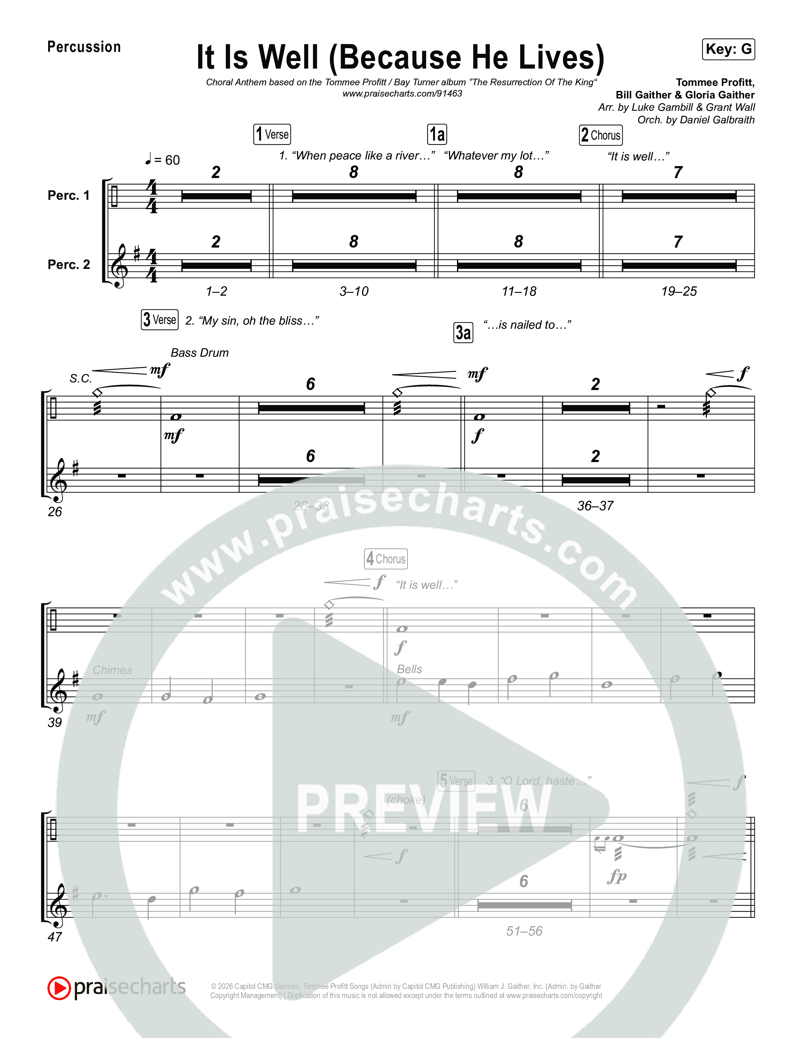 It Is Well (Because He Lives) (Choral Anthem SATB) Percussion (Tommee Profitt / Bay Turner / Arr. Luke Gambill)