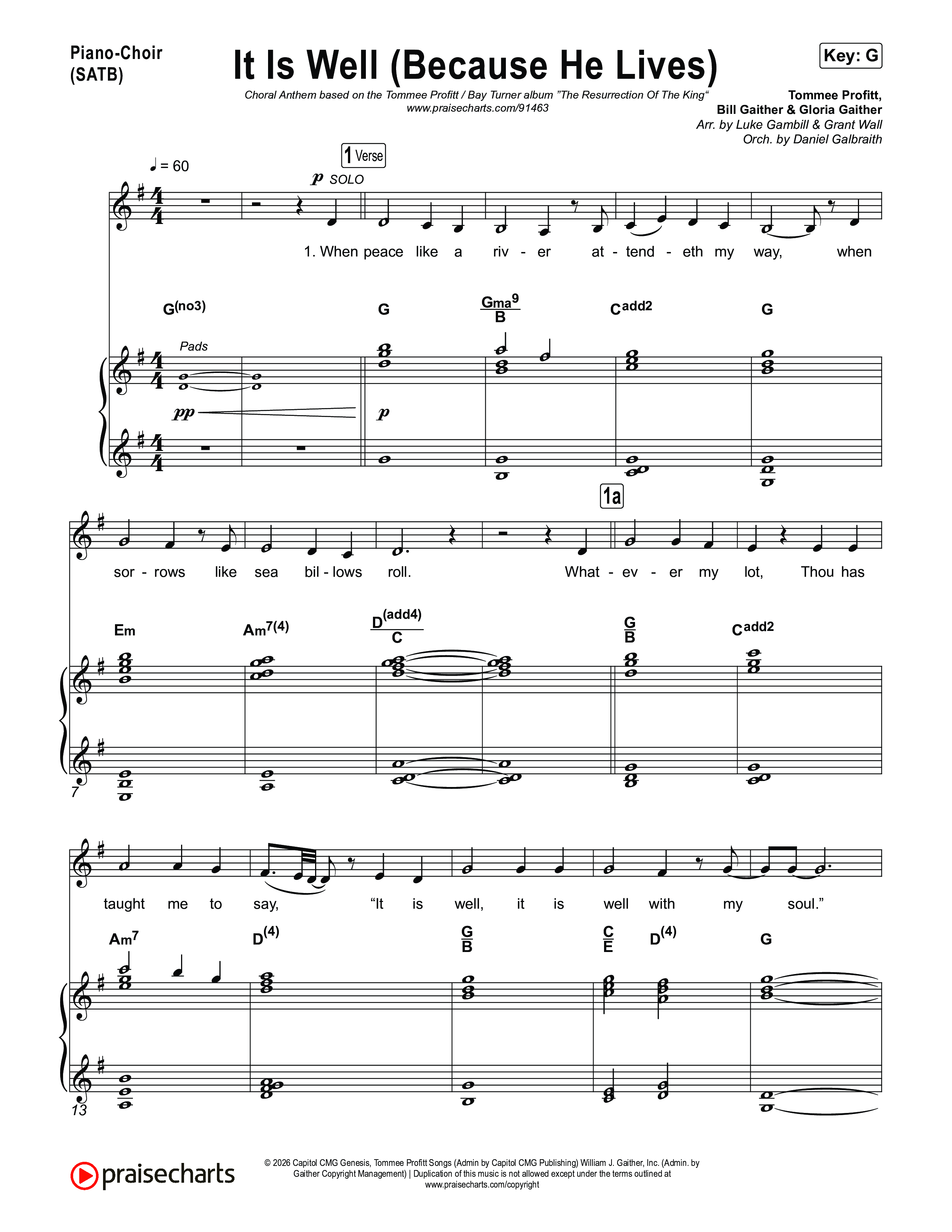 It Is Well (Because He Lives) (Choral Anthem SATB) Piano/Vocal (SATB) (Tommee Profitt / Bay Turner / Arr. Luke Gambill)