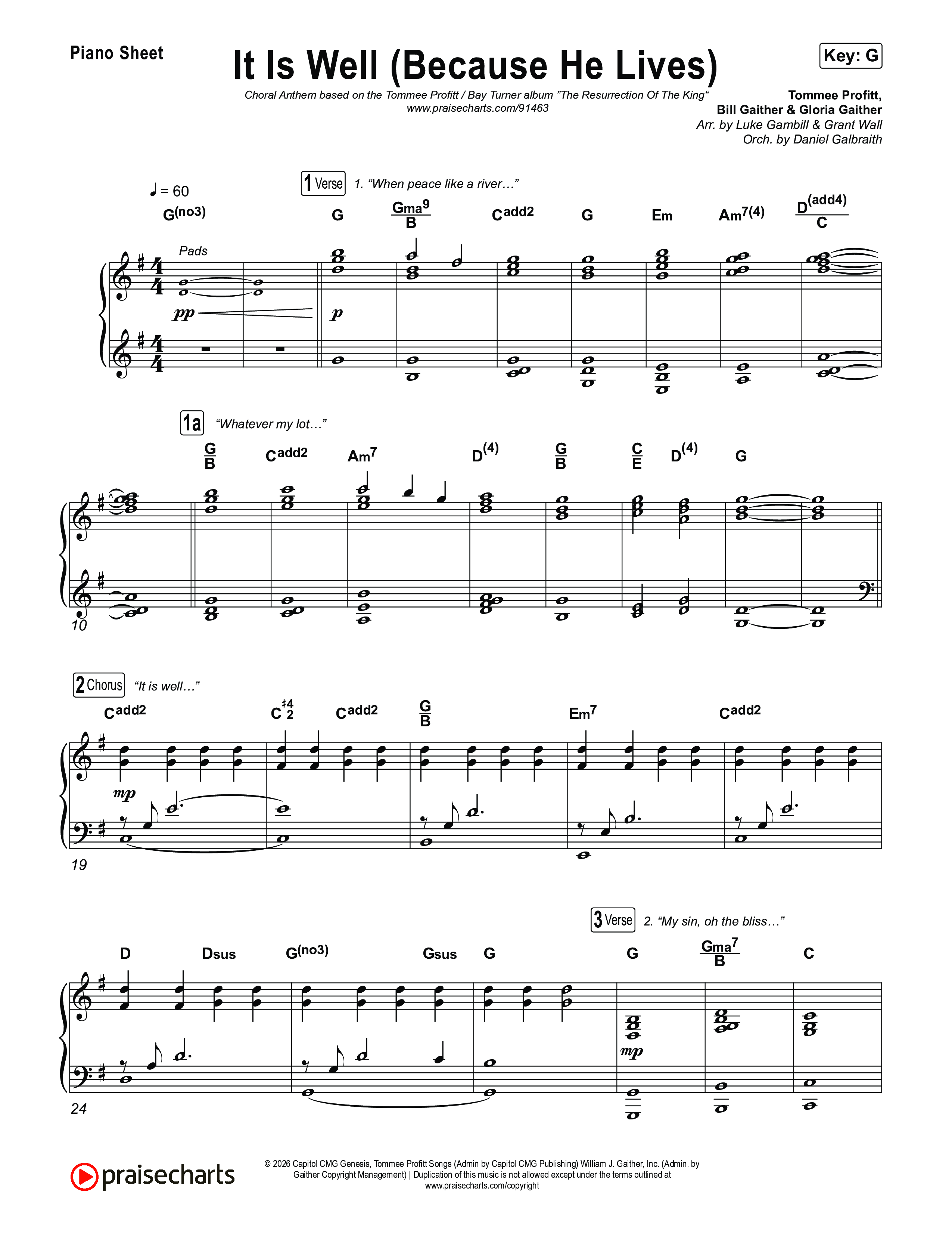 It Is Well (Because He Lives) (Choral Anthem SATB) Piano Sheet (Tommee Profitt / Bay Turner / Arr. Luke Gambill)