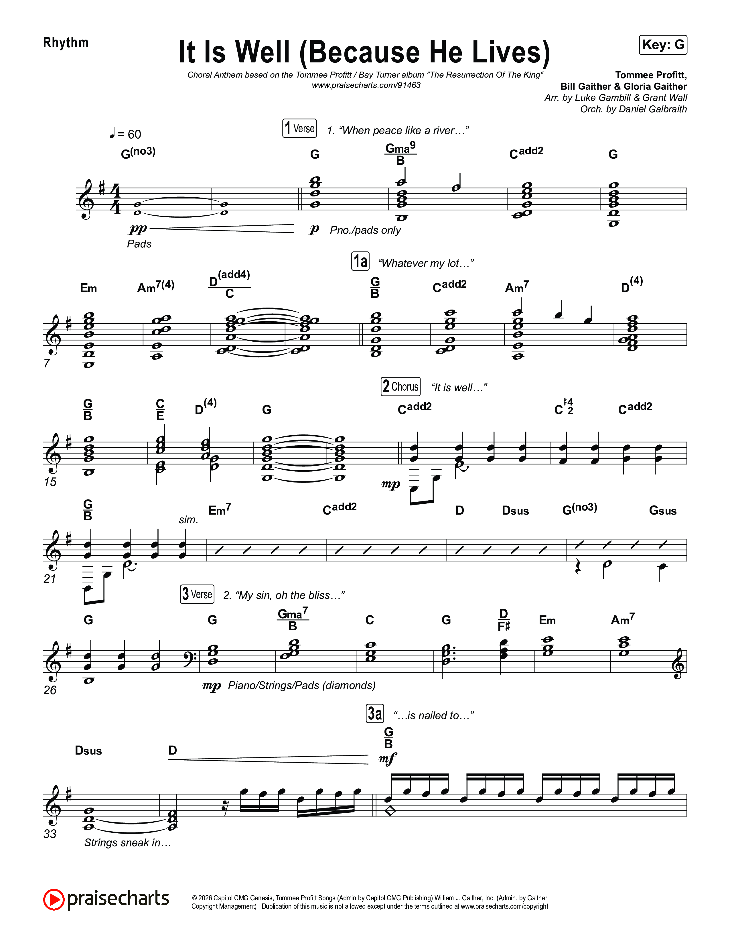 It Is Well (Because He Lives) (Choral Anthem SATB) Rhythm Chart (Tommee Profitt / Bay Turner / Arr. Luke Gambill)
