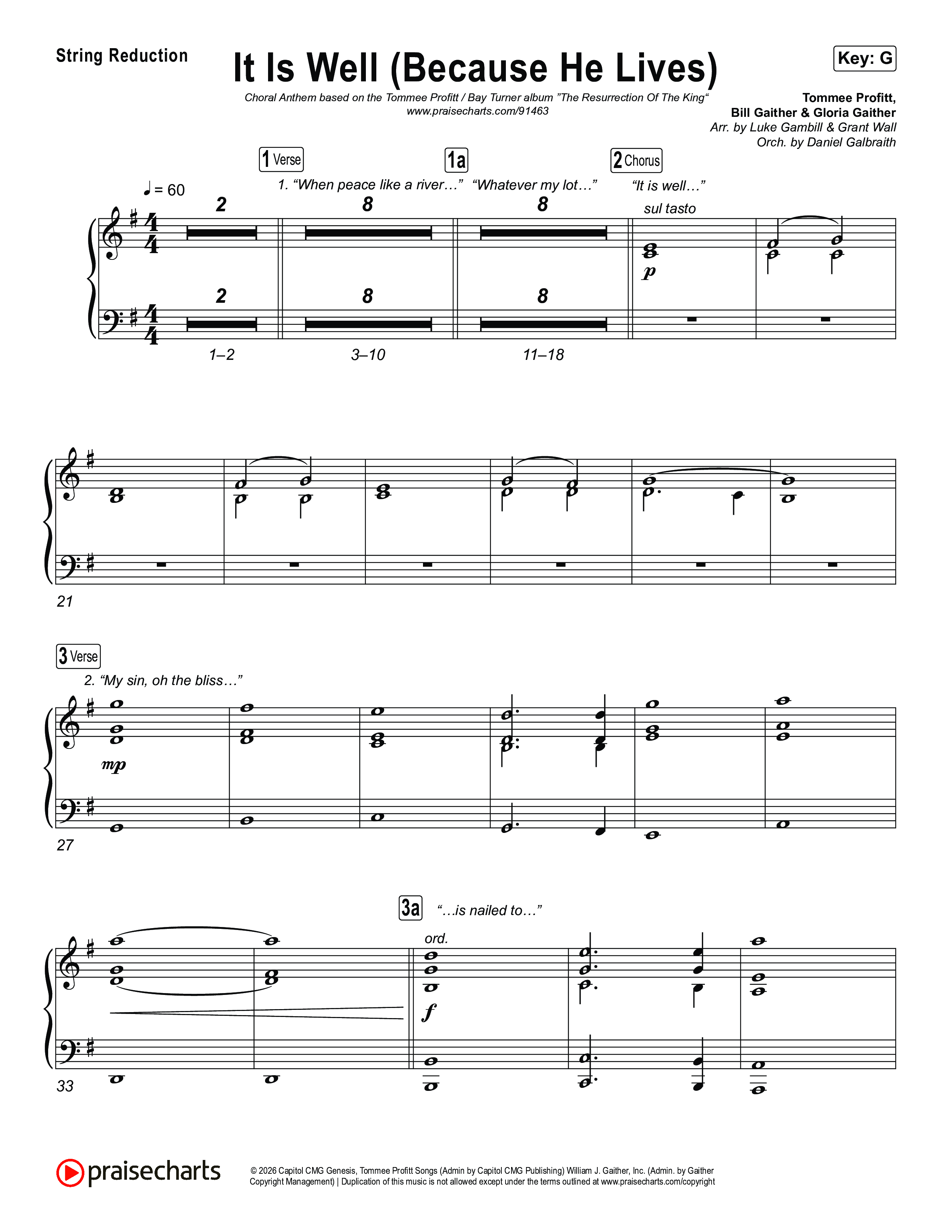 It Is Well (Because He Lives) (Choral Anthem SATB) String Reduction (Tommee Profitt / Bay Turner / Arr. Luke Gambill)