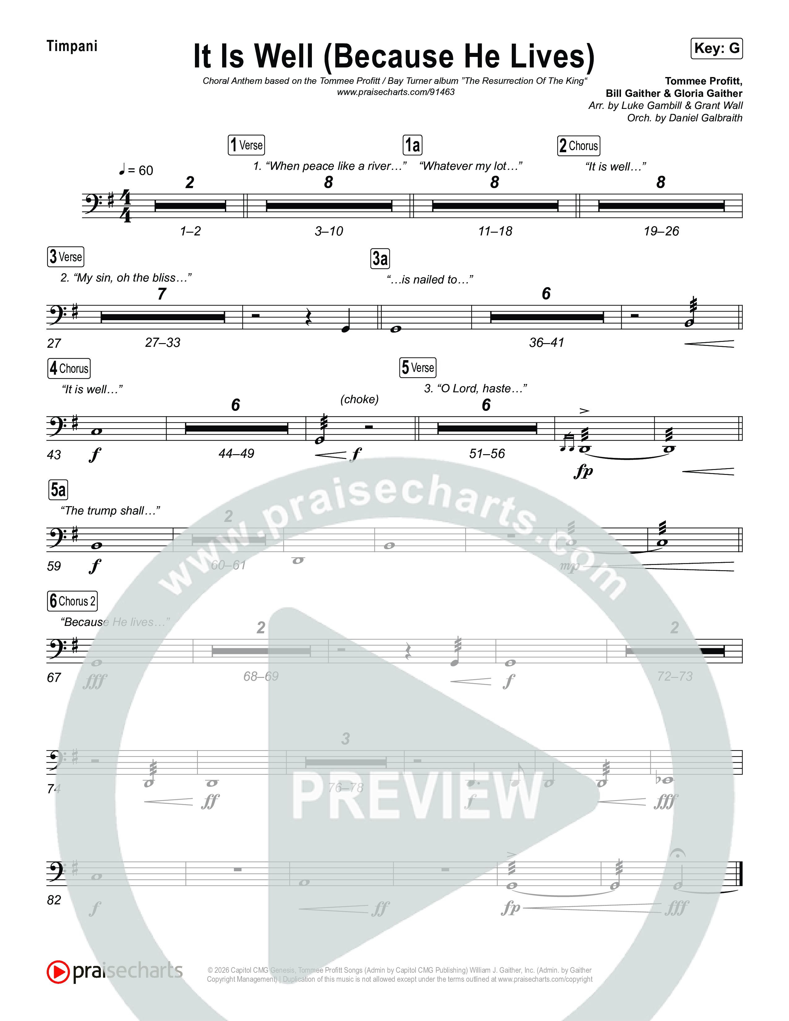 It Is Well (Because He Lives) (Choral Anthem SATB) Timpani (Tommee Profitt / Bay Turner / Arr. Luke Gambill)