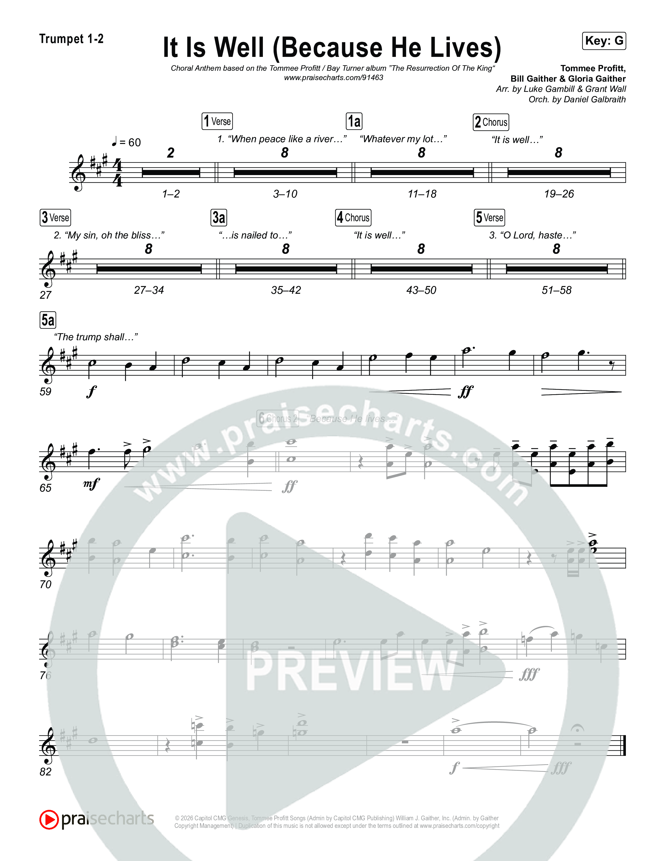 It Is Well (Because He Lives) (Choral Anthem SATB) Brass Pack (Tommee Profitt / Bay Turner / Arr. Luke Gambill)